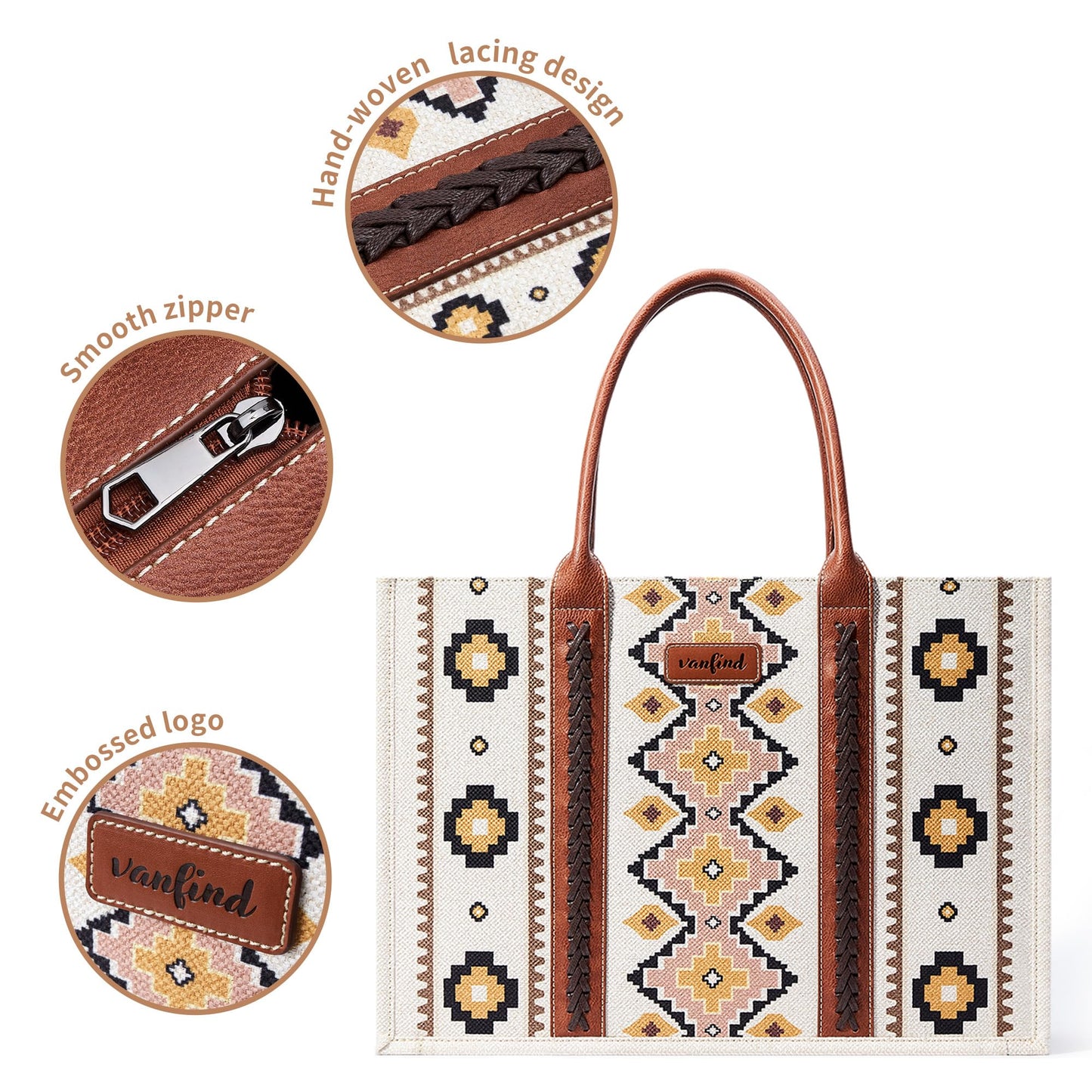 KALIDI Tote Bag for Women – Aztec Pattern Canvas Shoulder Bag