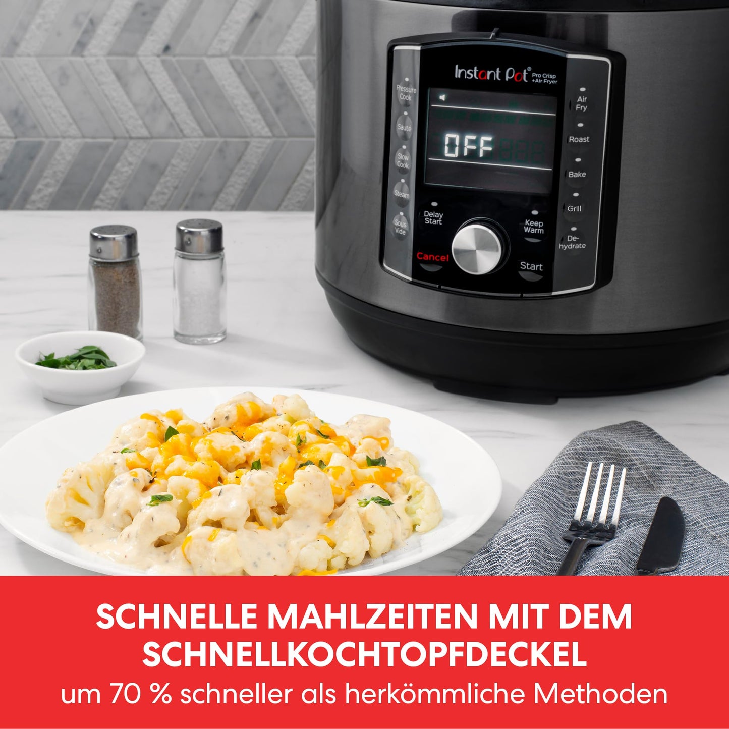 Instant Pot Duo Crisp + Heißluftfritteuse 11-in-1 Elektro-Multikocher - Schnellkochtopf, Luftfritteuse, Schongarer, Dampfgarer, Dehydrator mit Grill, Warmhalte- und Backfunktion, Edelstahl
