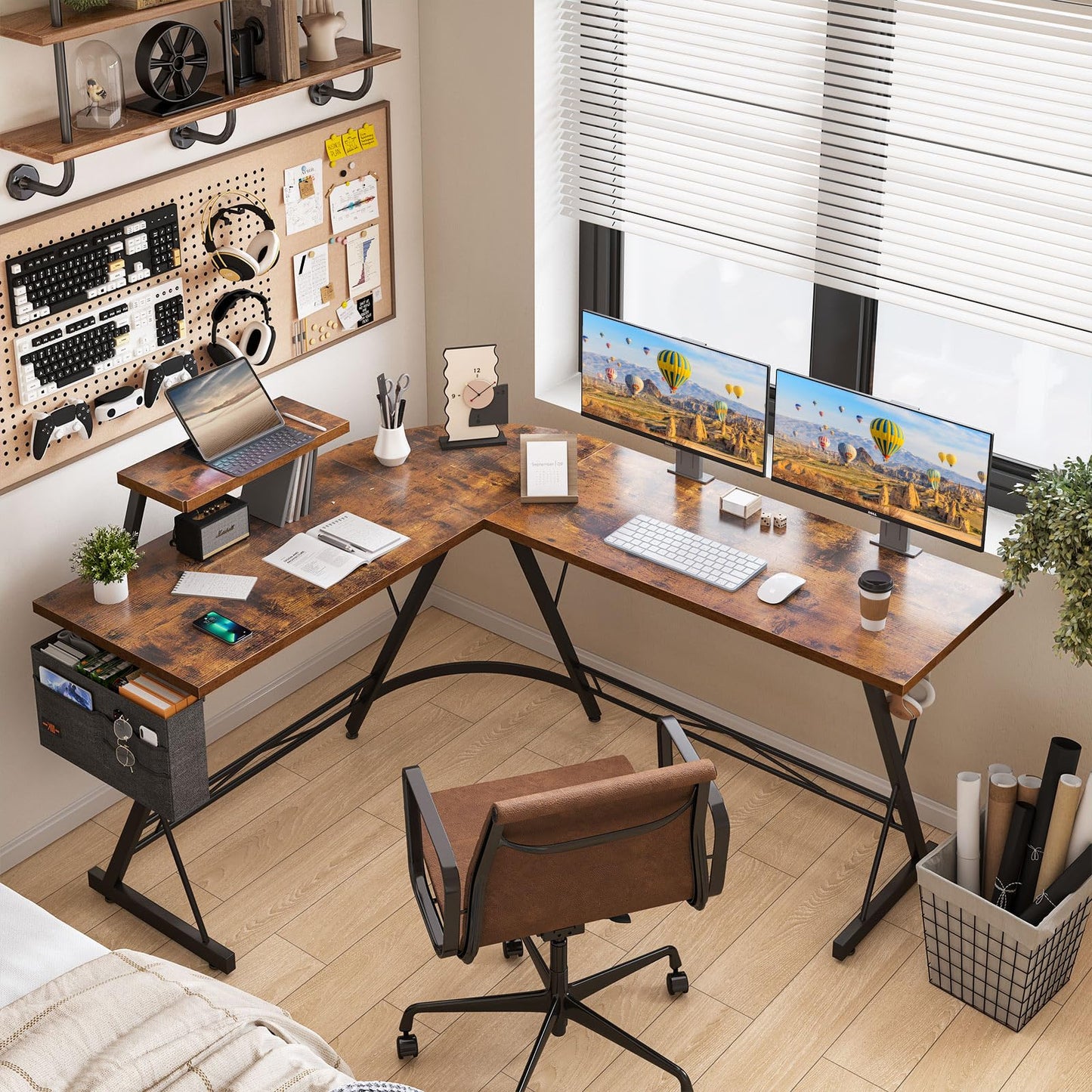 ODK Gaming Tisch, Gaming Schreibtisch Eckschreibtisch für Gamer, Schreibtisch L Form mit Monitorständer für Büro (Schwarz, 127 x 127 cm)