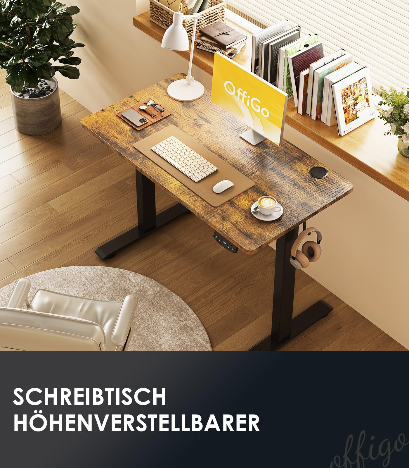OffiGo Höhenverstellbarer Schreibtisch, 120 cm Elektrischer Schreibtisch, Ergonomischer Tisch mit Memory-Funktion, Gaming Tisch Höhenverstellbar, Moderner Computertisch für Zuhause und Büro, Weiß