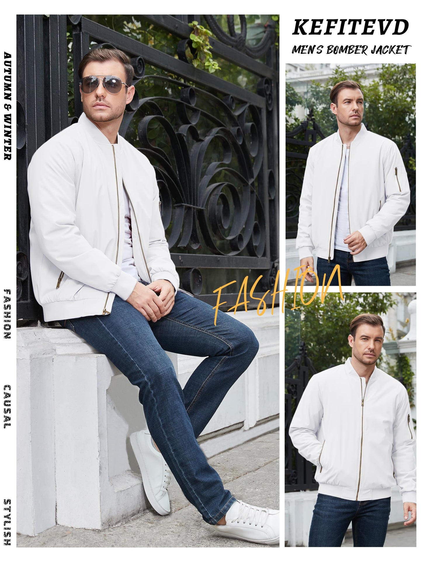 KEFITEVD Men’s Bomber Jacket – Casual Windproof Zip-Up Jacket