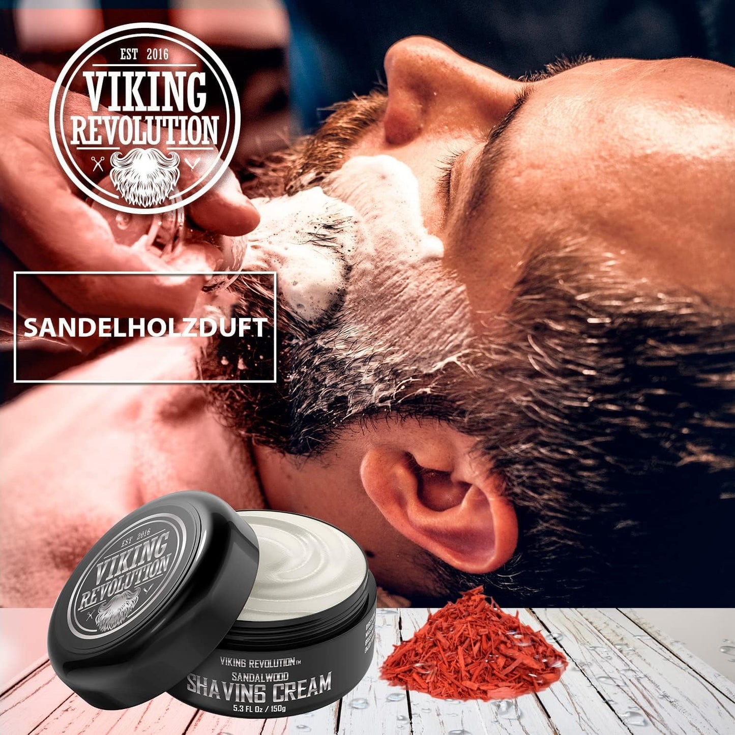 Viking Revolution - Luxus-Rasiercreme Männer - Sandelholzduft - Weiche, Glatte & Seidige Shaving Cream Men - Reichhaltiger Schaum für die Sanfteste Rasur - 150 g