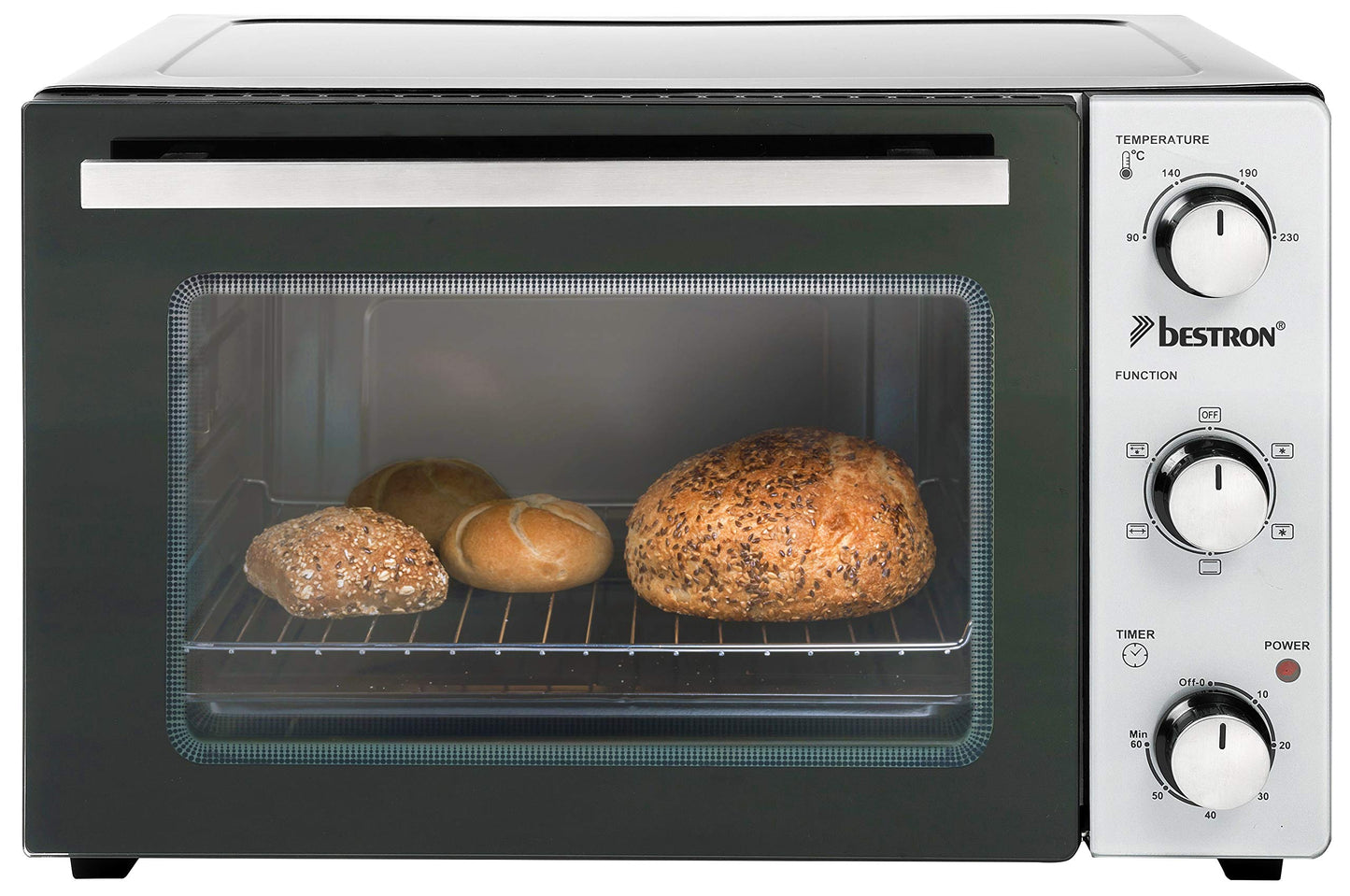 Bestron AOV9 Kompakter Mini-Backofen mit Ober-/Unterhitze, 9 Liter, 800 Watt, Schwarz
