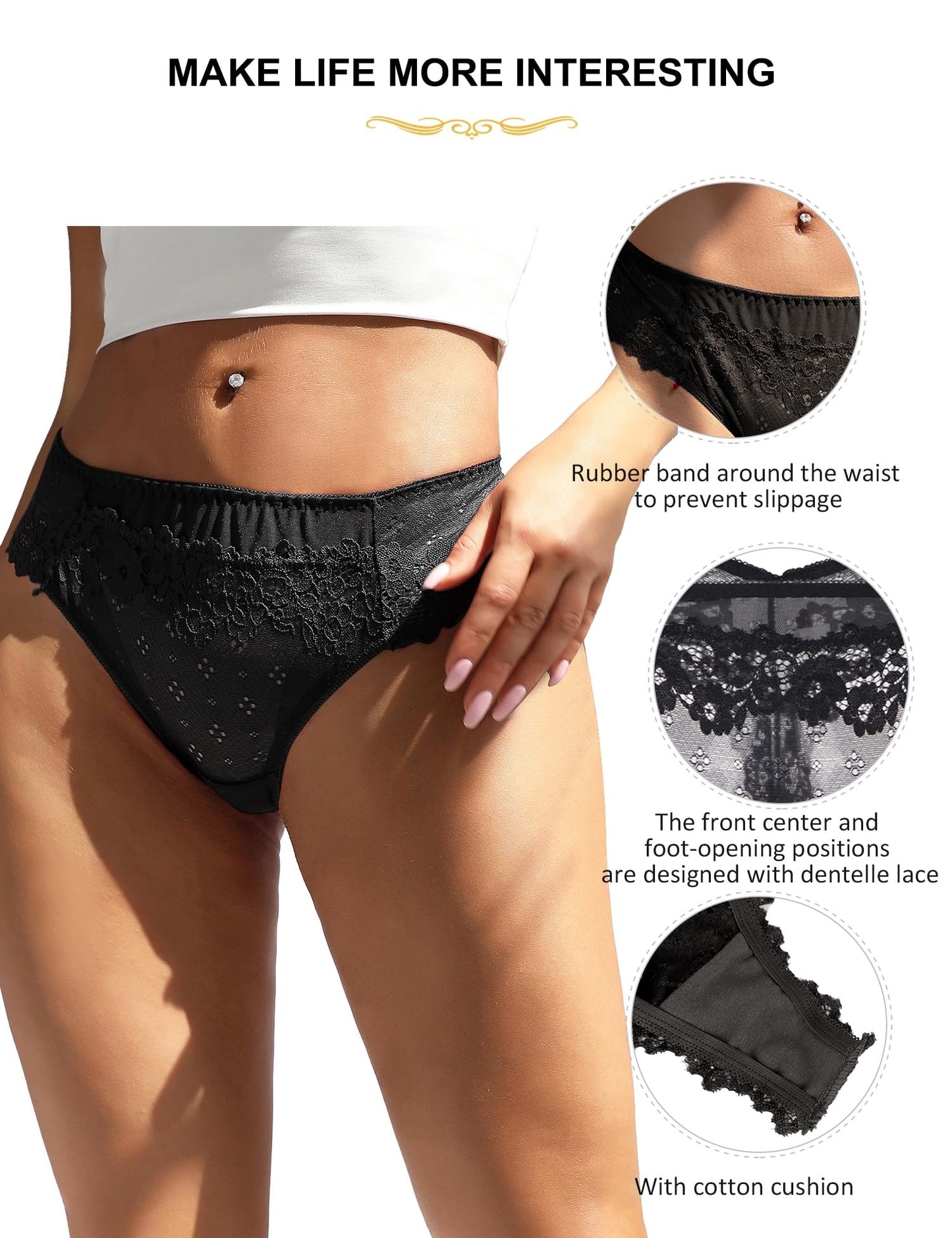 Women's Lace Underwear Briefs Comfortable Thong Soft String Breathable Floral Sexy Sizes S-2XL