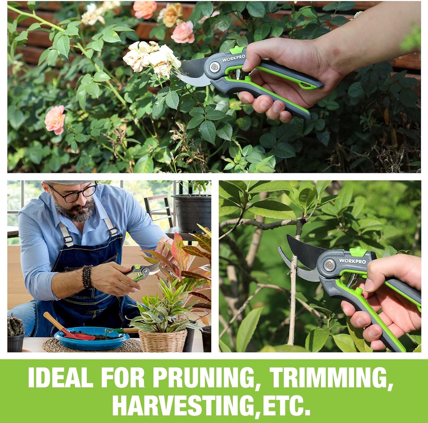 WORKPRO Bypass Gartenschere 210mm, professionelle Astschere mit SK5 Klinge für frische Zweige, ideales Gartenwerkzeug für Pfropfen, Beschneiden, Ernten, Pflanzenschere Baumschere für Gartenarbeit