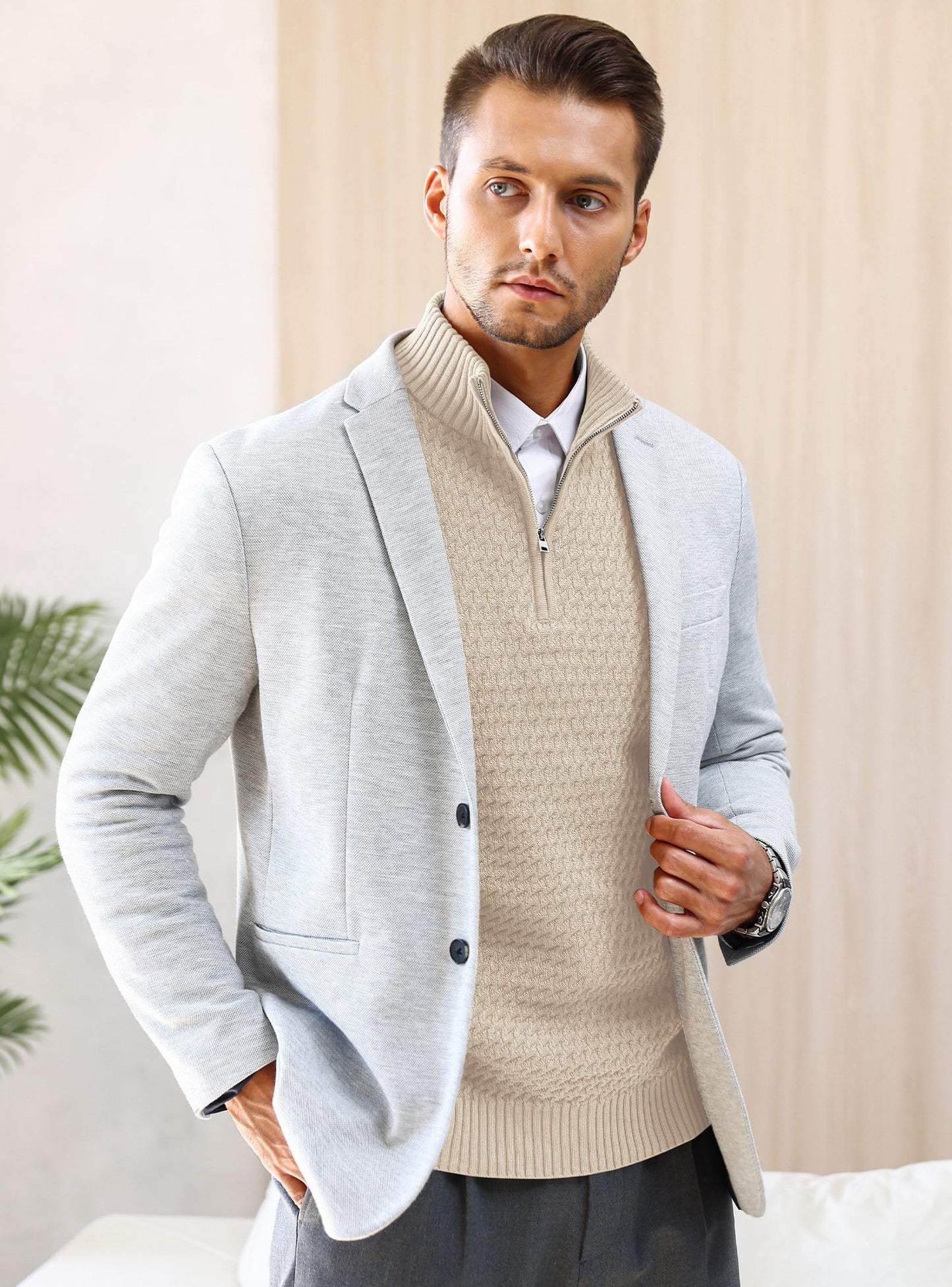 HYPESTFIT Men’s 1/4 Zip Turtleneck Sweater – Warm Knit Pullover