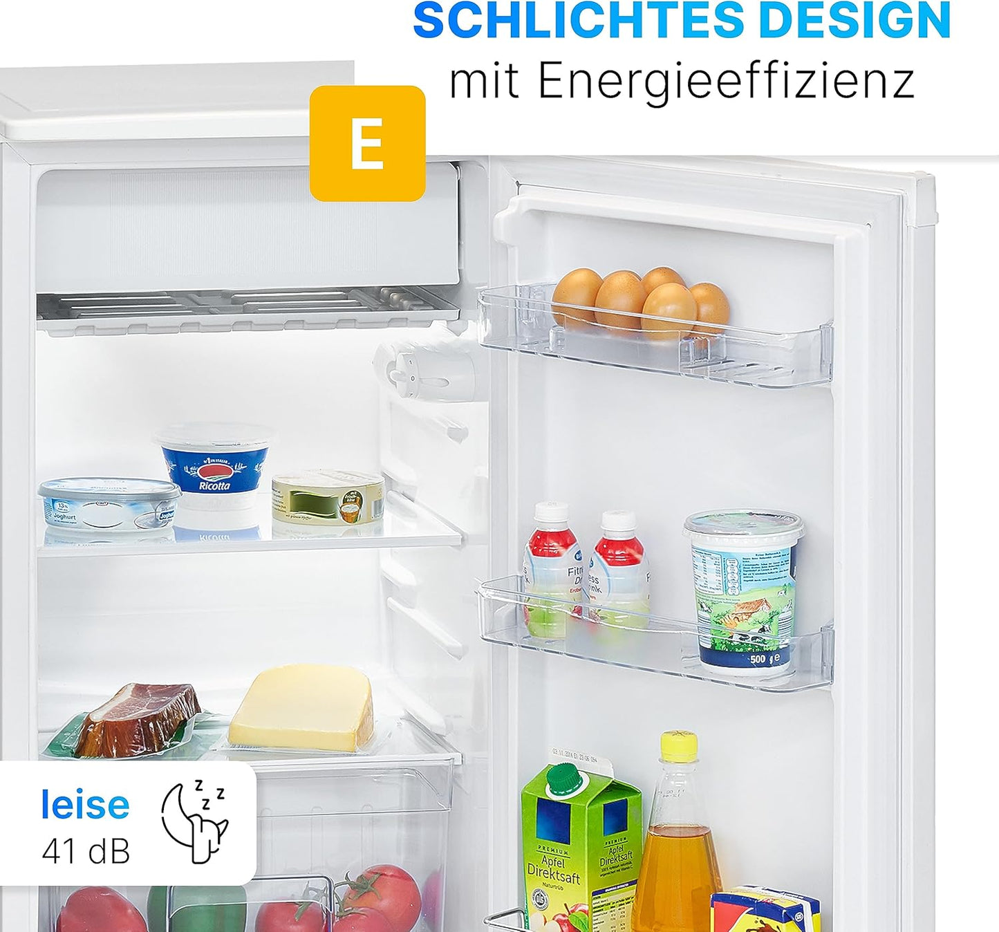Bomann refrigerator with freezer compartment | 91L usable capacity including 8L freezer compartment | Small refrigerator | with reversible door hinge | Mini refrigerator with vegetable tray | 2 shelves | Quiet minibar | KS 7349
