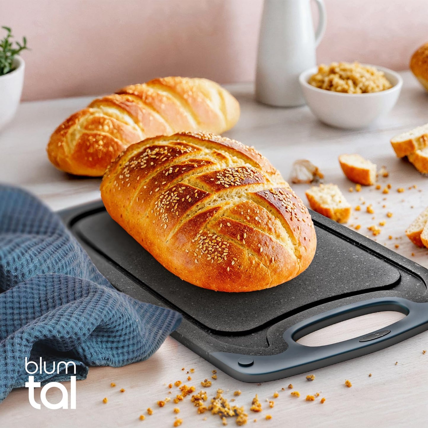 Blumtal Schneidebrett Set mit 3 Größen (S/M/L) - Schneidebrett Kunststoff groß + Saftrillen & Griff - Cutting Board - Küchenbrett BPA frei - Schneidbrett Spülmaschinenfest - Schneidebretter Grau