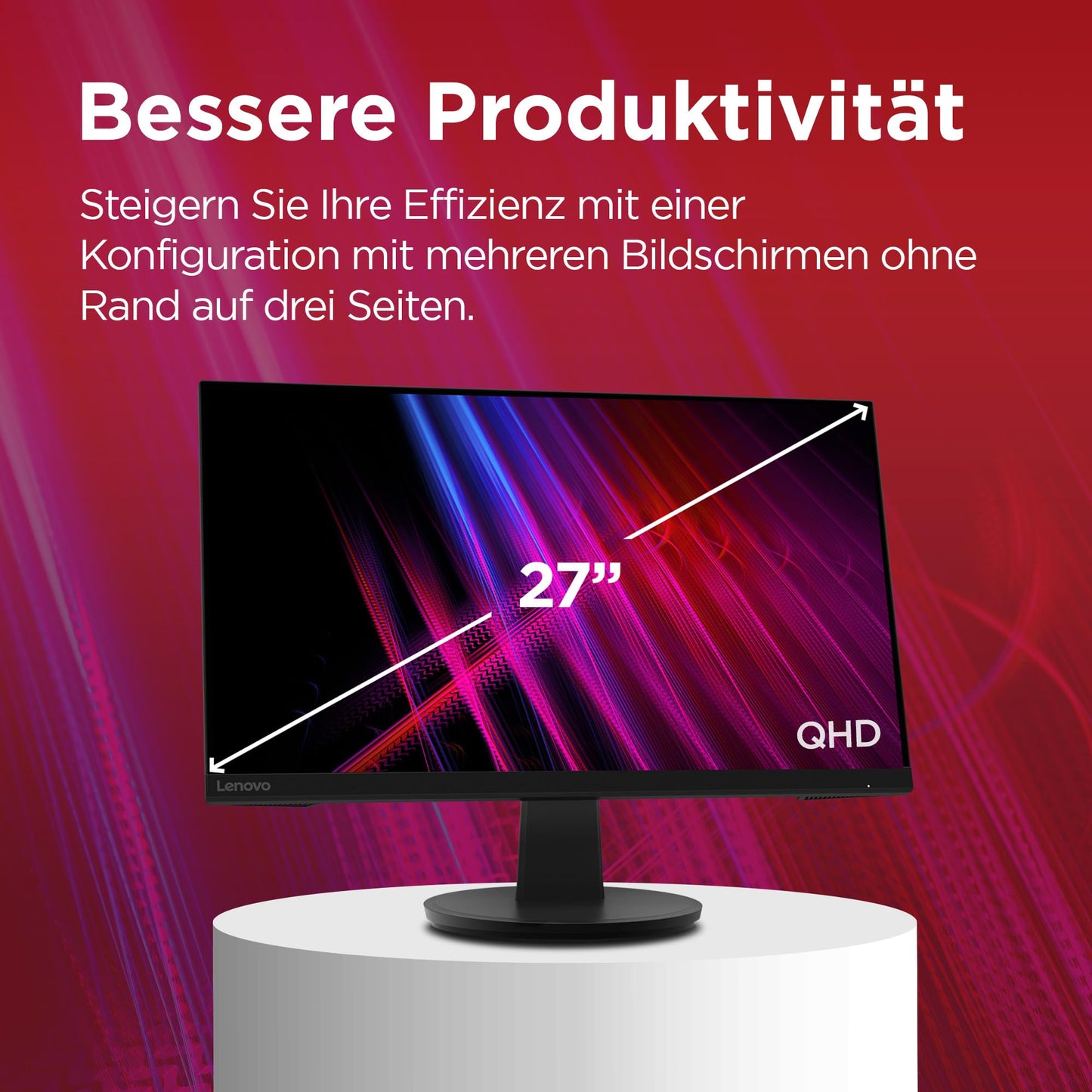 Lenovo N27q | 27" QHD Monitor | 2560x1440 | 100Hz | 300 nits | 4ms Reaktionszeit | HDMI | DisplayPort | schwarz
