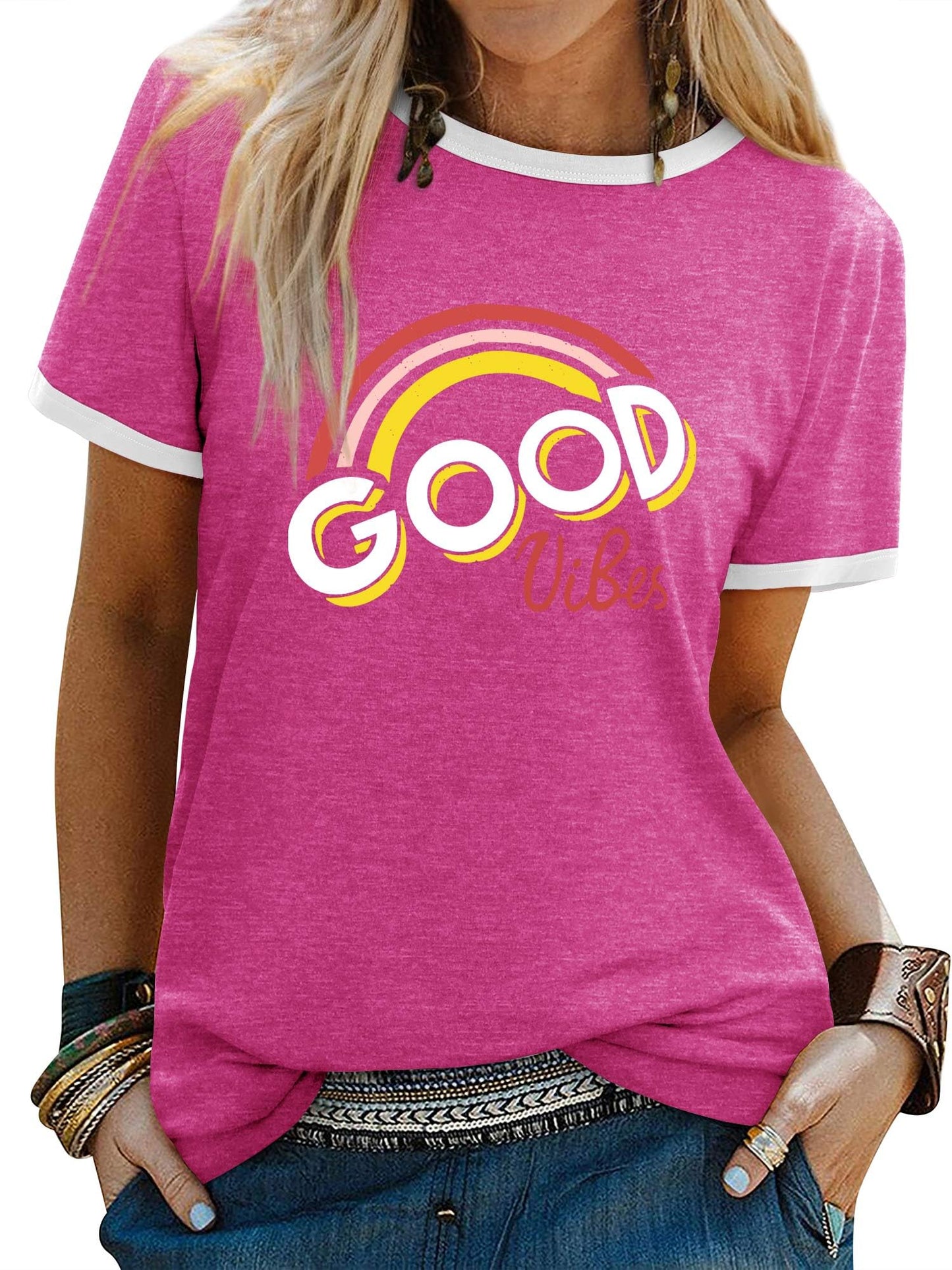 Women’s Good Vibes Rainbow Print T-Shirt