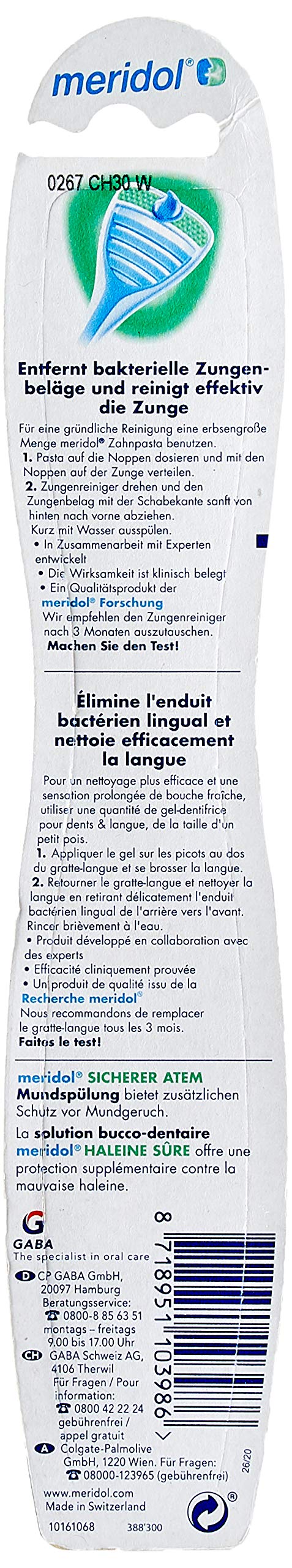 meridol Zungenreiniger SICHERER ATEM, 1 x 1 Stück - Zungenreiniger entfernt bakterielle Zungenbeläge & reinigt die Zunge sanft und effektiv