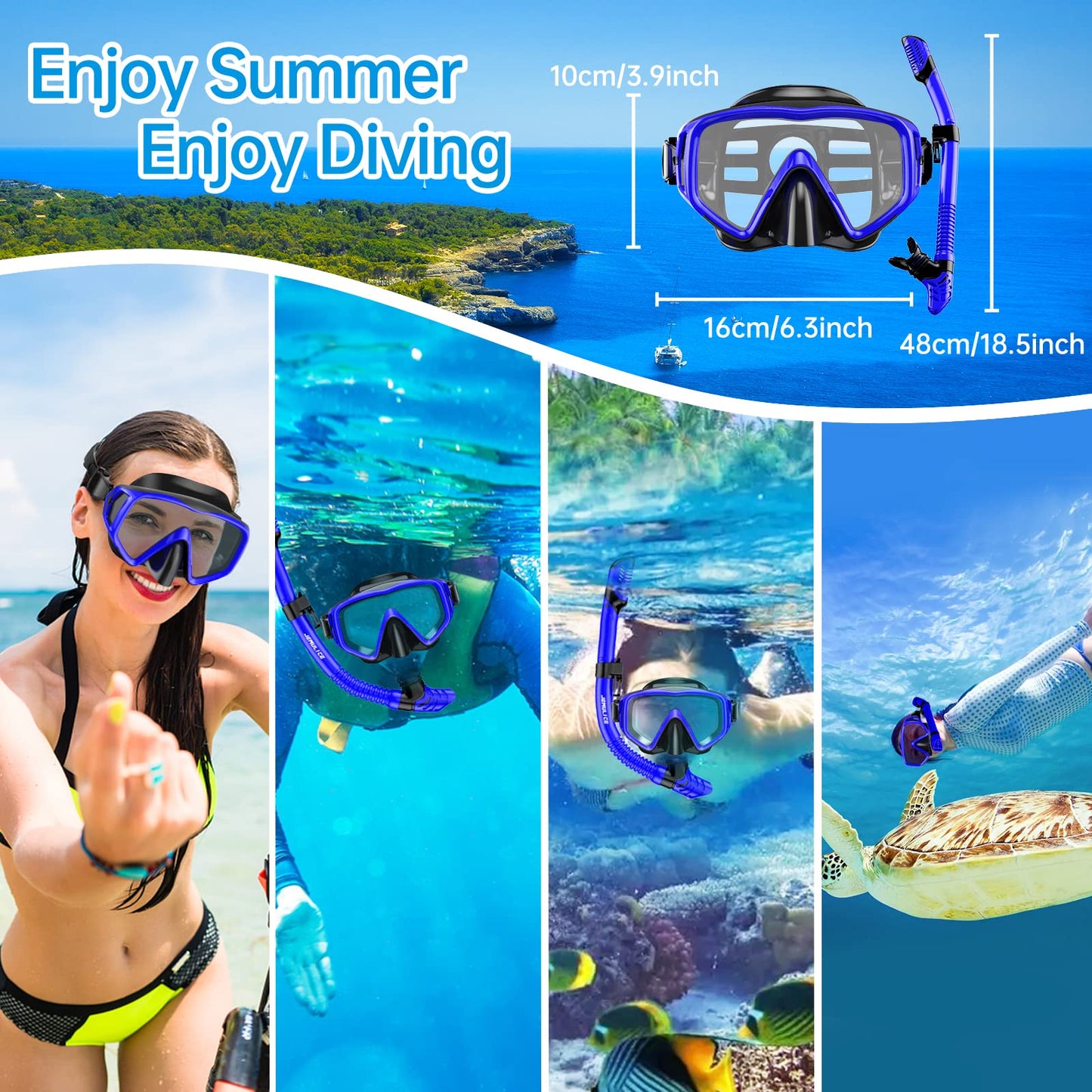 JEMULICE Schnorchelset Erwachsene, Schnorcheln Set mit Taucherbrille und Dry Schnorchel für Herren und Damen, Anti-Leck & Anti-Fog Tauchmaske aus Gehärtetem Glas für Tauchen, Schnorcheln und Schwimmen