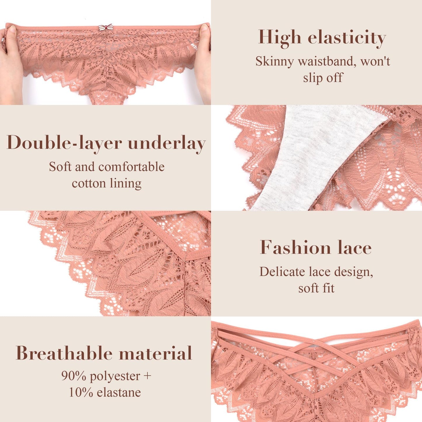 Lishang Women's Lace Thong 5-Pack - Sexy Low Waist Lingerie