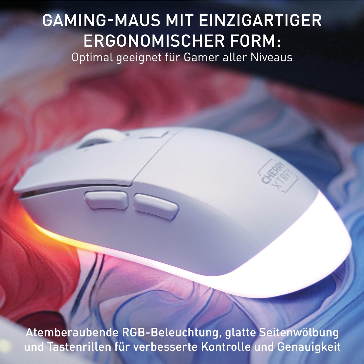 CHERRY XTRFY M50, Leichte Kabelgebundene Gaming-Maus, Ergonomische Form für Optimalen Komfort und Kontrolle, 5 On-Board-Profile, USB-A Anschluss, Weiß