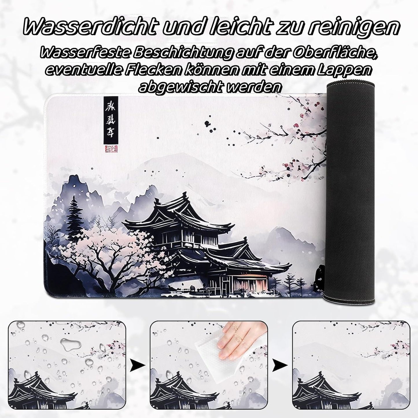 shangtushunli Japanische Weiße Mauspad, Große Kirschblüte Schreibtisch Matte, Anime Gaming Tastatur Matte, Rutschfeste Gummibasis, Großer Erweiterter Schreibtisch Schutz Für Home Office1