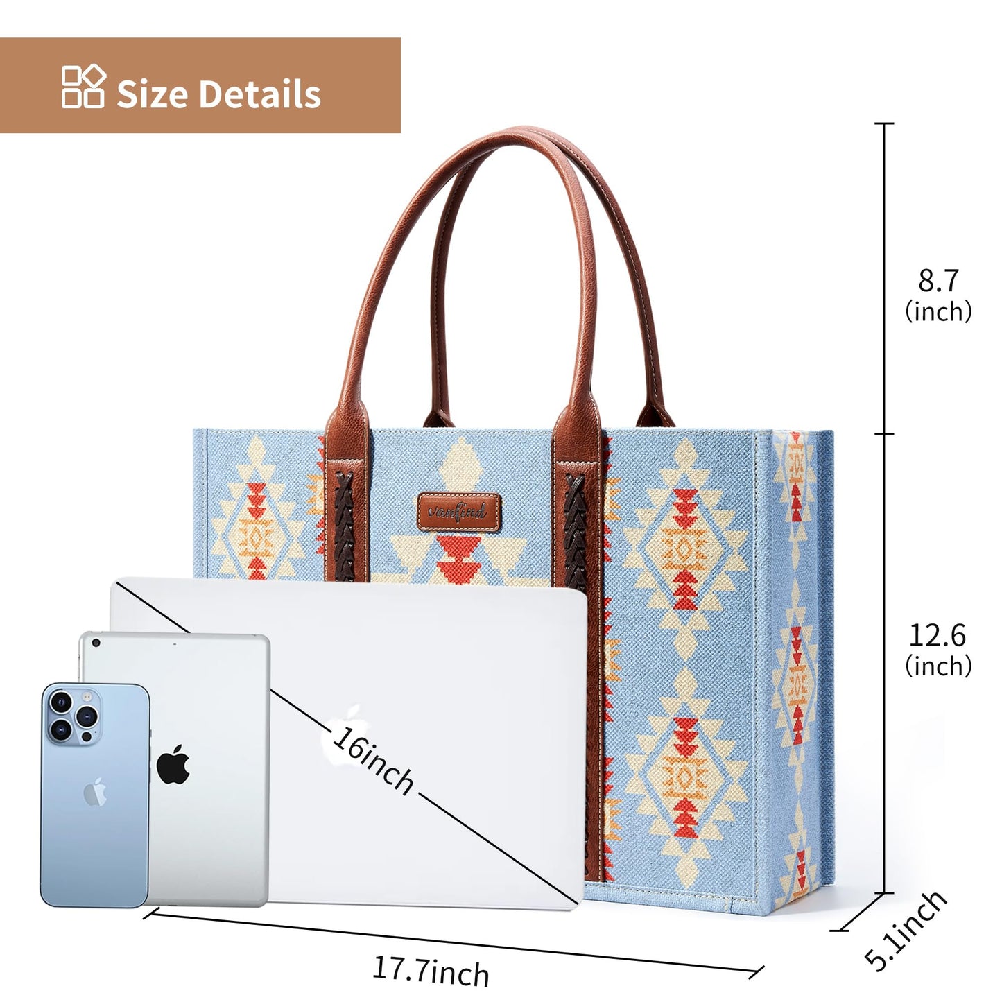 KALIDI Tote Bag for Women – Aztec Pattern Canvas Shoulder Bag