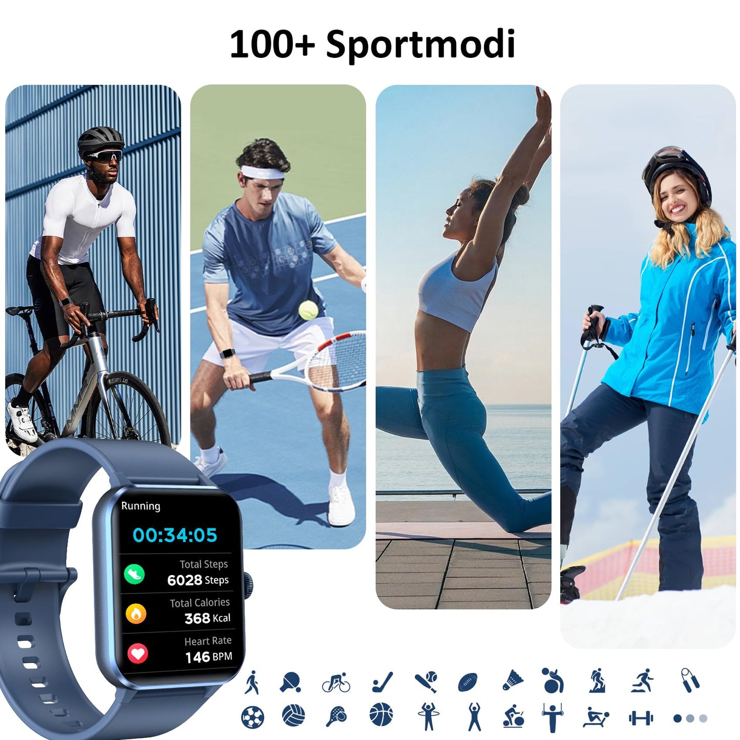 Blackview Smartwatch Herren Damen mit Telefonfunktion(Anrufe tätigen/empfangen)/Message Reminder, Sportuhr mit 100+Sportmodi, Fitnessuhr,Puls-Schlaf-Monitor, Schrittzähler, Smart Watch für Android iOS