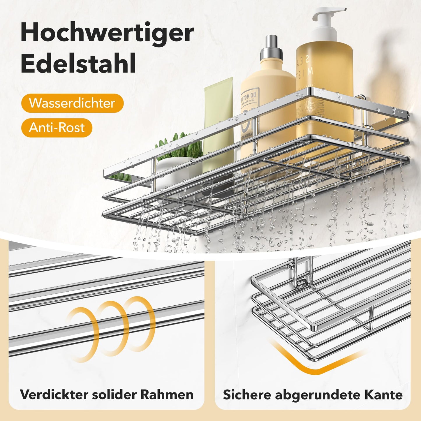 saffruff Duschablage Ohne Bohren 2 Stück Duschregal Duschkorb Badezimmer Organizer, Regal Badregal Shampoo Halterung für Dusche Küche Bathroom, mit 2 Klebeflächen,Edelstahl Schwarz