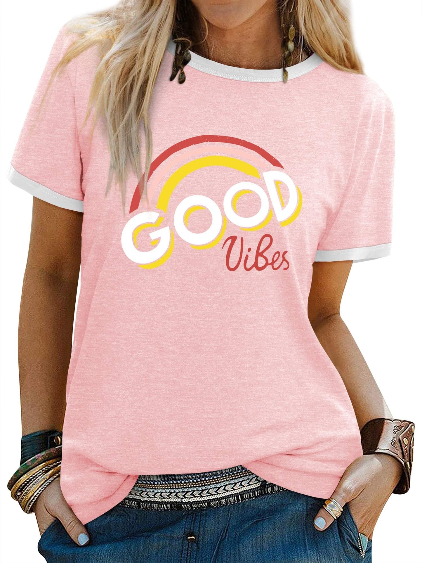 Women’s Good Vibes Rainbow Print T-Shirt