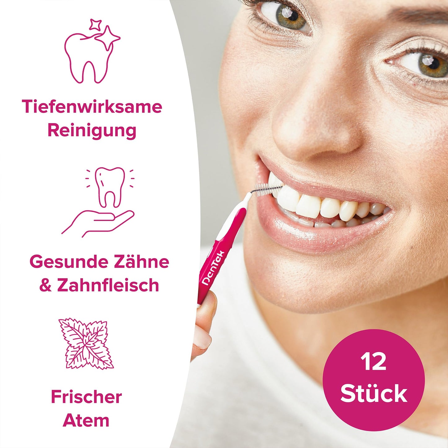DenTek Slim Brush - Größe 1 - extra fein - für sehr enge Zahnzwischenräume - mit Minzgeschmack und hygienischer Schutzkappe, 32 Stück Pink