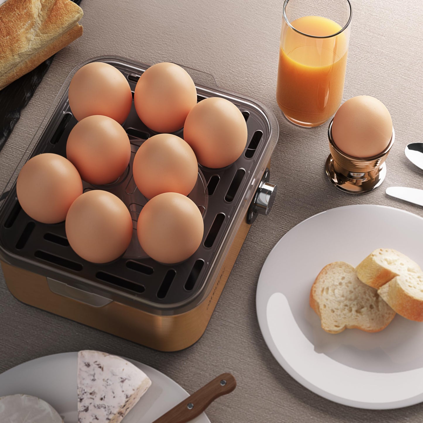 Arendo - Eierkocher Edelstahl für 1 bis 8 Eier - Egg Cooker - 500 W – Kontroll Leuchte – Drehregler für drei Härtegrade - spülmaschinengeeignet | Cool Grey
