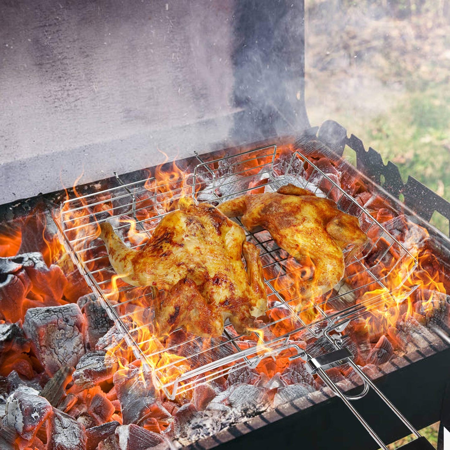 penobon Fisch-Grillkorb, faltbar, tragbarer Edelstahl-Grillkorb für Fischgemüse, Garnelen mit abnehmbarem Griff, mit Backpinsel und Aufbewahrungstasche (Tipo 1)