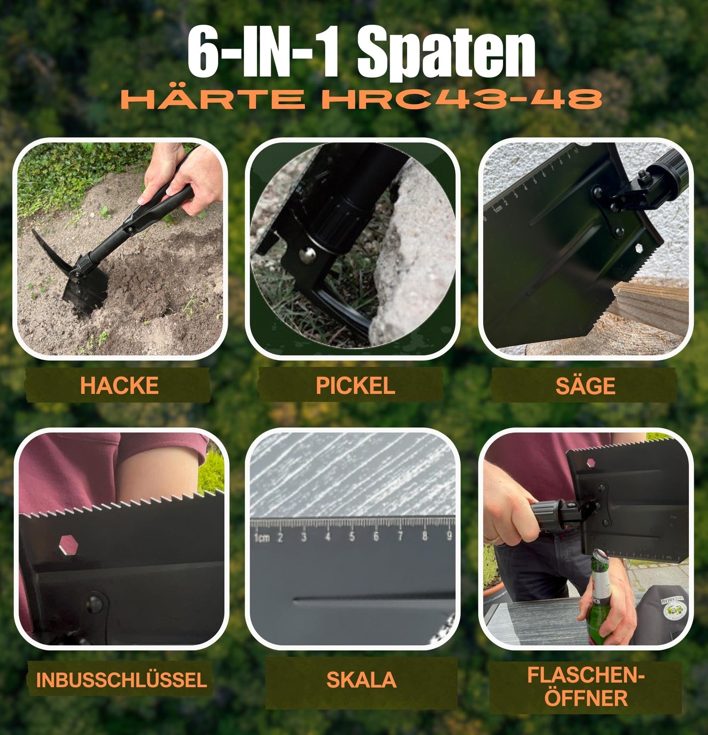 MiCadeau Klappspaten, Ostergeschenk, Geburtstagsgeschenk für Männer, Garten Spaten, Schaufel aus robustem Karbonstahl m. Gürteltasche, ideal fürs Abenteuer, Zelten, Outdoor, Autozubehör (Schwarz)