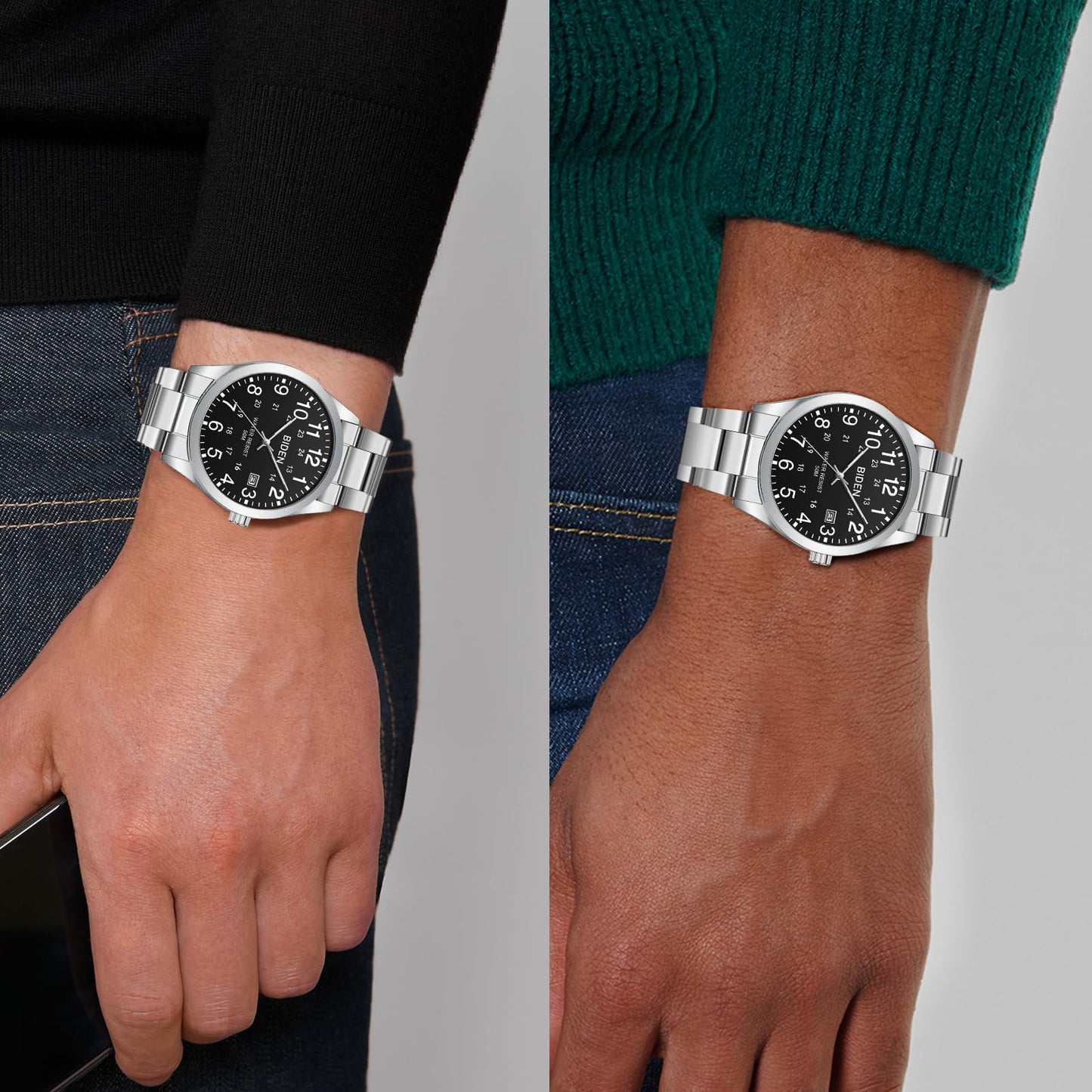 LN LENQIN Uhren Herren Edelstahl Uhren für Männer Analog Quarz Herren Uhr 30M Wasserdicht Armbanduhr Herren Mode Casual Designer Uhr