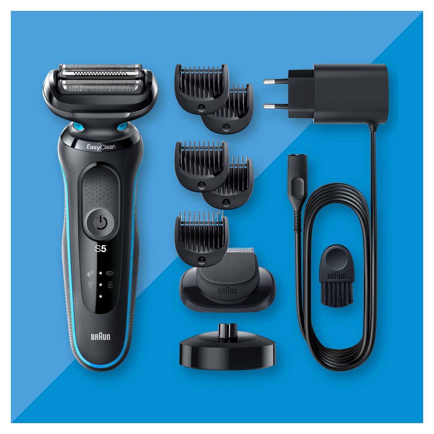 Braun Series 5 Elektrorasierer mit EasyClick Barttrimmer Aufsatz, Rasierer Herren Elektrisch Ladestation, EasyClean, Wet & Dry, rasierapparat, trockenrasierer, Made in Germany, 51-M4500cs, mintgrün