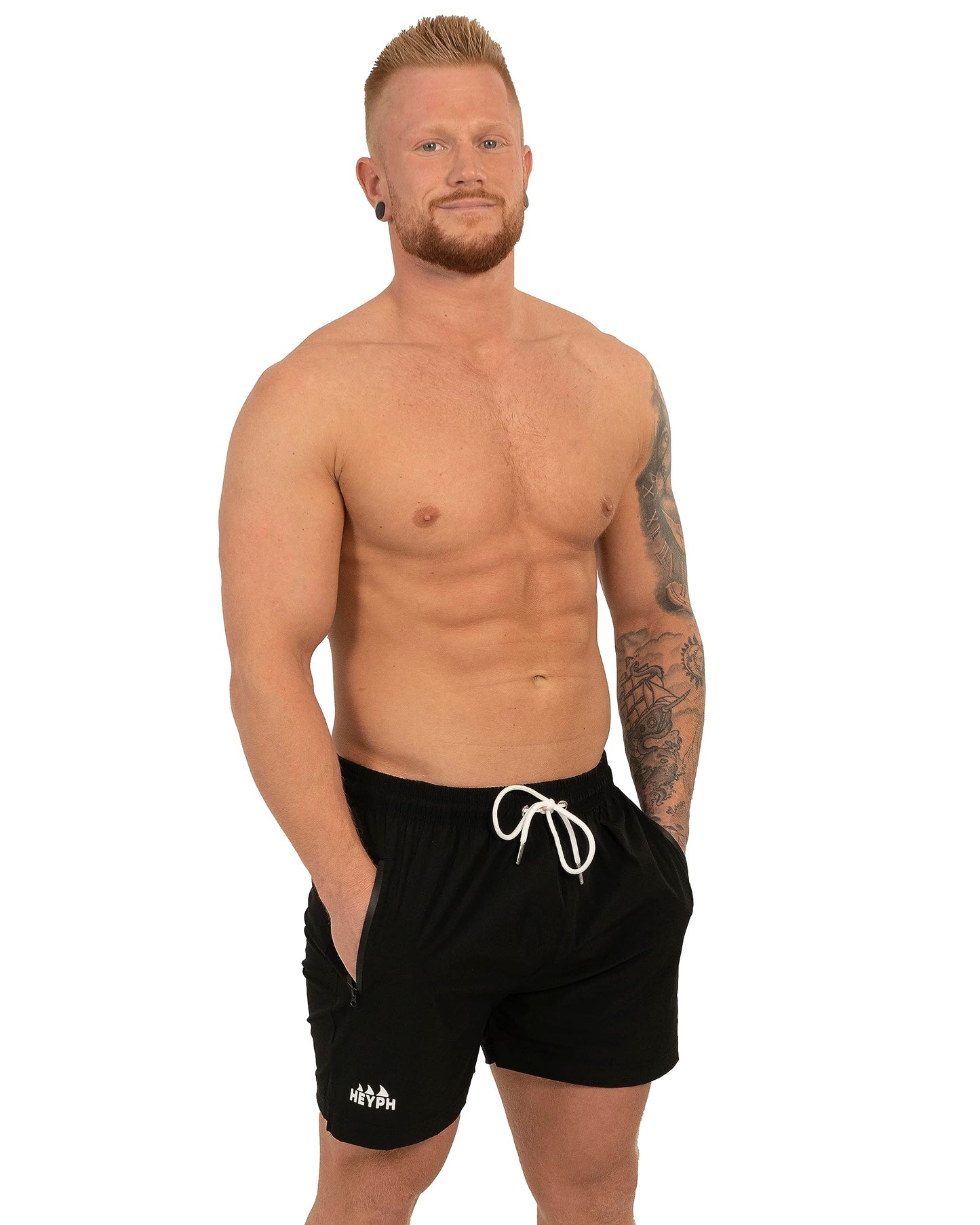 Men’s Designer Swim Shorts – Short Length with Zipper Pockets