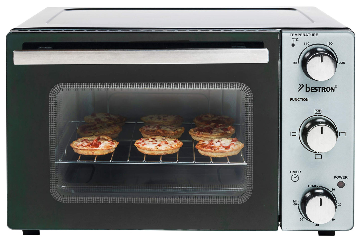 Bestron AOV9 Kompakter Mini-Backofen mit Ober-/Unterhitze, 9 Liter, 800 Watt, Schwarz