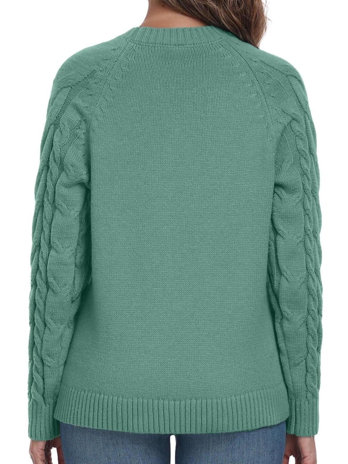QIXING Women's Cable Knit Sweater – Elegant Long Sleeve Round Neck Winter Pullover