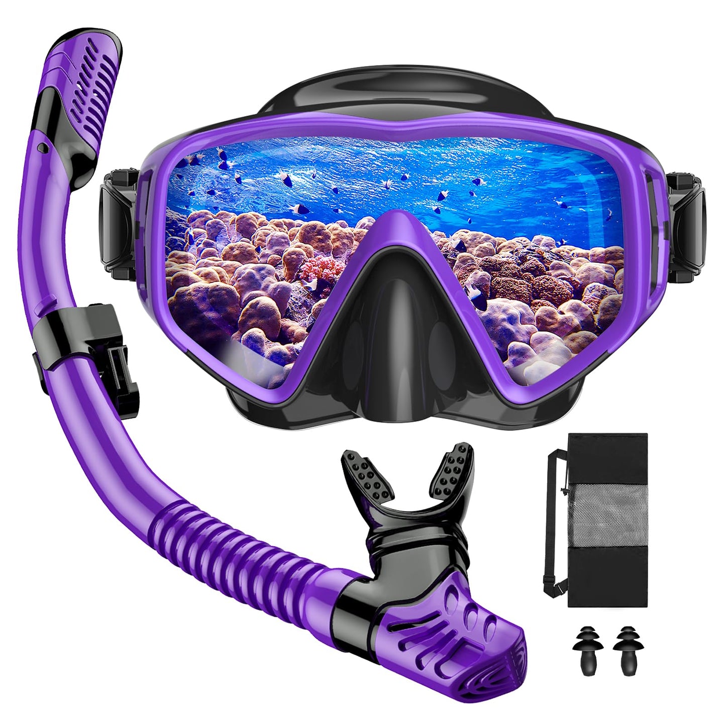 JEMULICE Schnorchelset Erwachsene, Schnorcheln Set mit Taucherbrille und Dry Schnorchel für Herren und Damen, Anti-Leck & Anti-Fog Tauchmaske aus Gehärtetem Glas für Tauchen, Schnorcheln und Schwimmen