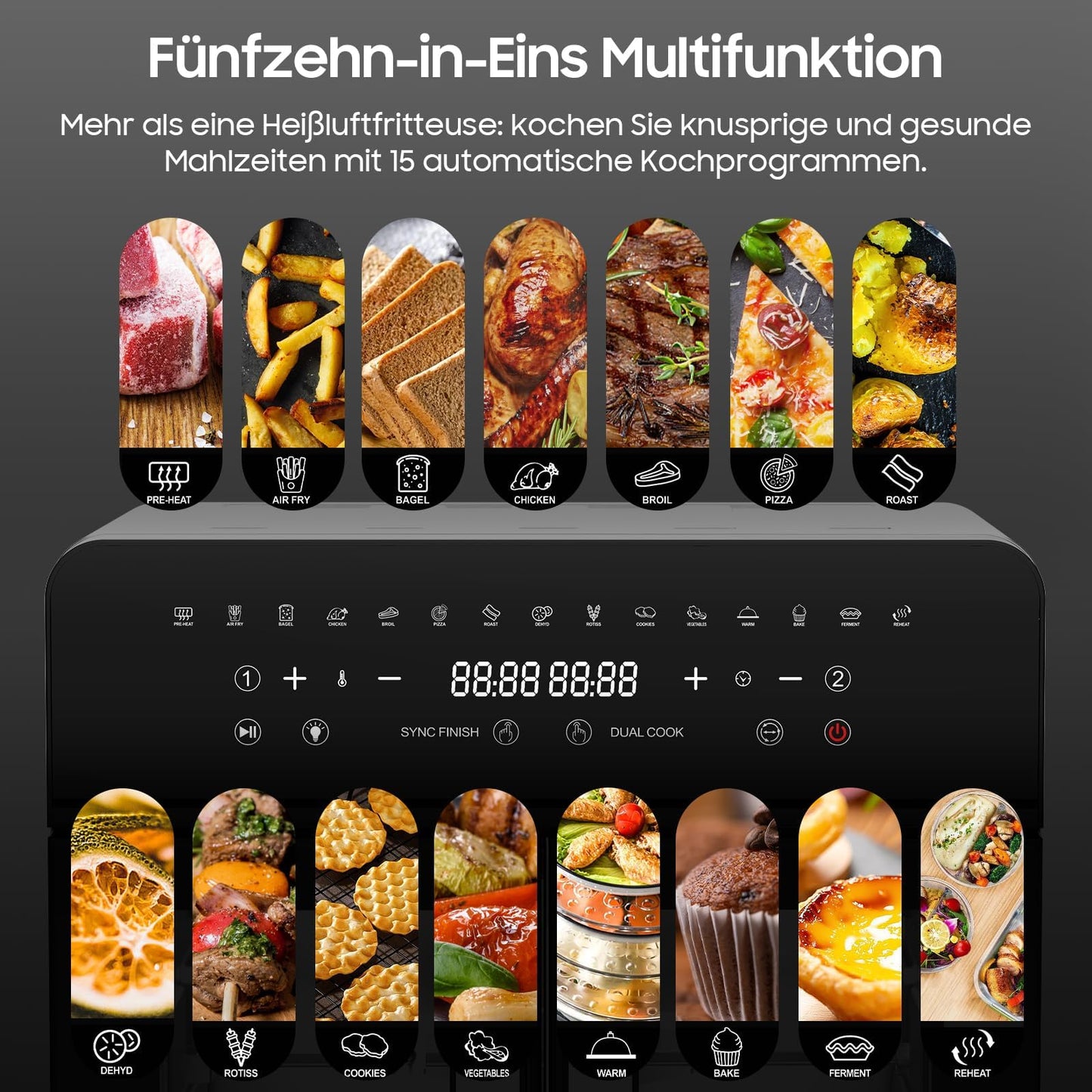 iceagle Heißluftfritteuse 6,5 L Airfryer XL - Fritteuse Ohne Fett mit Metallinnenraum | 1700W Heissluftfriteuse mit 8 Kochprogramme, Digitalem Display, mit deutschem Rezeptbuch