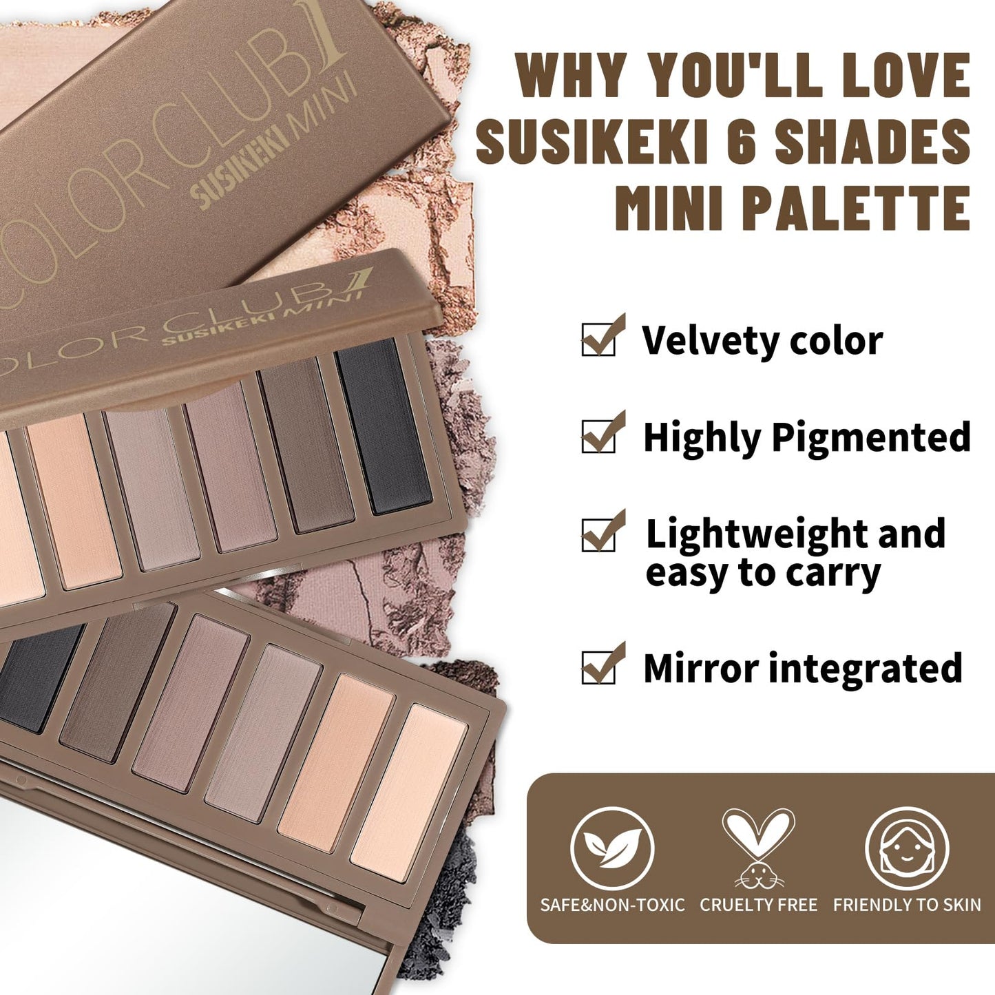 SUSIKEKI Eyeshadow Palette – 6 Colors with Mirror Matt High-Pigment Long-Lasting