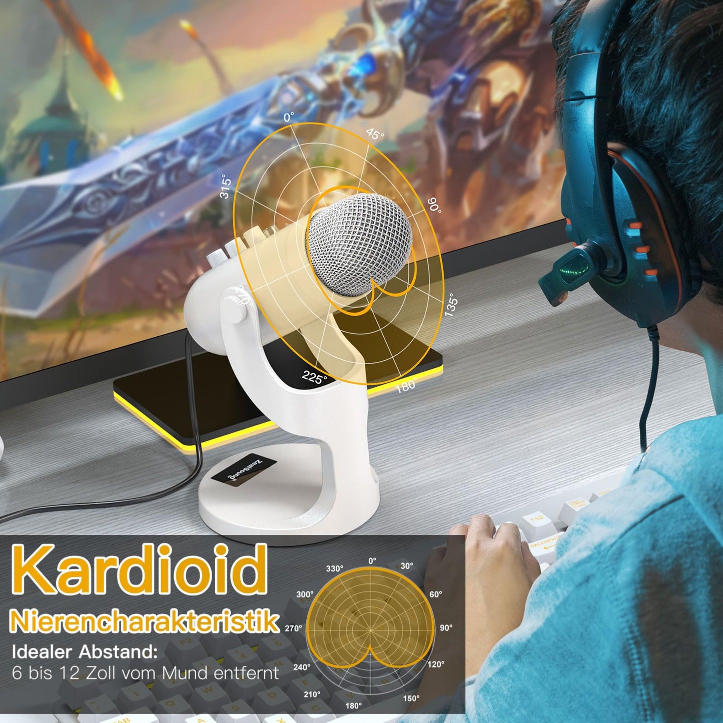 zealsound USB Mikrofon, Kondensator Mikrofon für PC Handy, PS4, PS5, Microphone PC USB C für Gaming, Podcast,Aufnahmen,Streaming,ASMR mit Stumm/Gain/Echo, Adapter für Phone,Kompatibel mit Mac, Winows