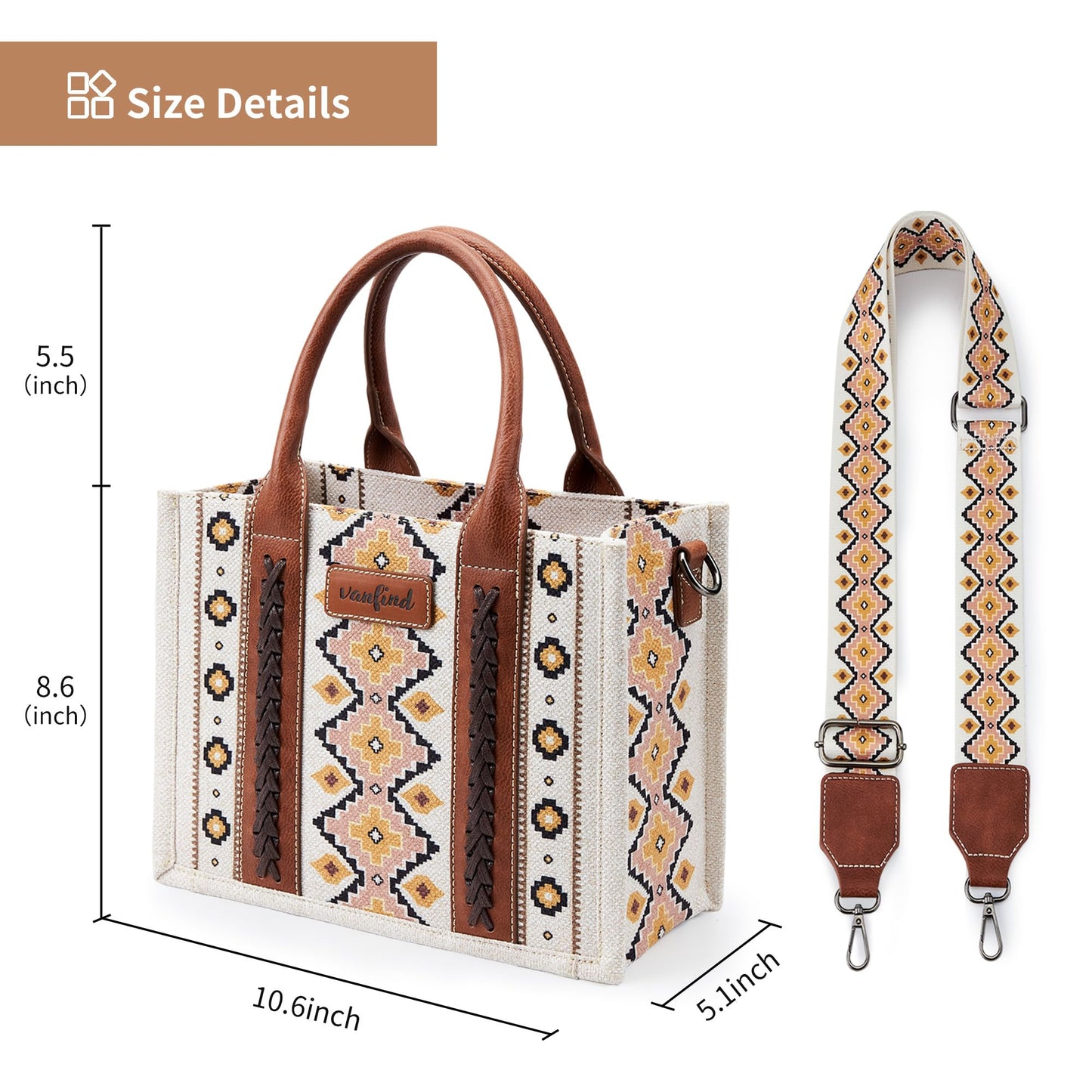 KALIDI Tote Bag for Women – Aztec Pattern Canvas Shoulder Bag