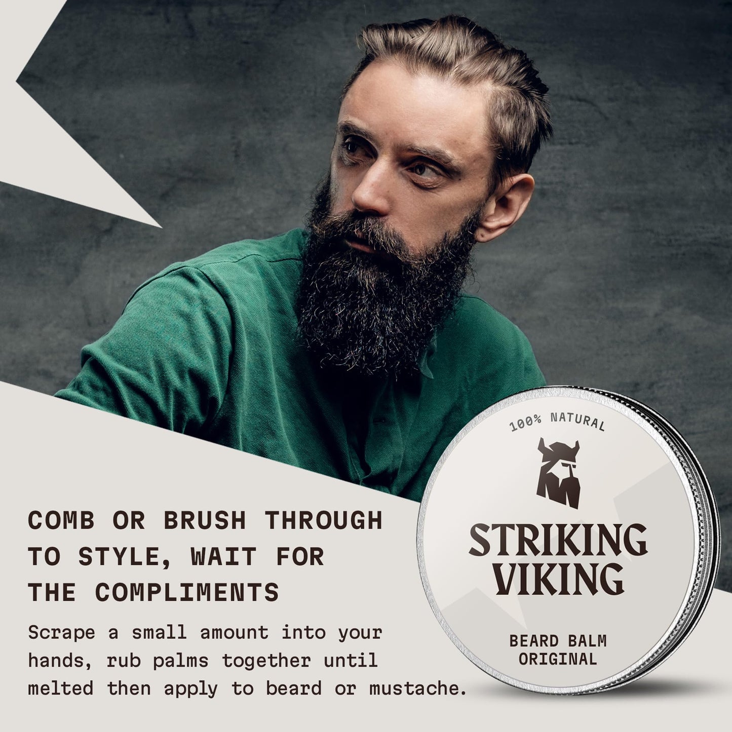 Striking Viking parfümfreier Bartbalsam Männer Vanille – Stylt, stärkt und macht Bärte, Schnurrbärte weich – Bartpflege mit Sheabutter, Teebaum, Argan & Jojobaöl - Bartglättungscremes - Bart Balm