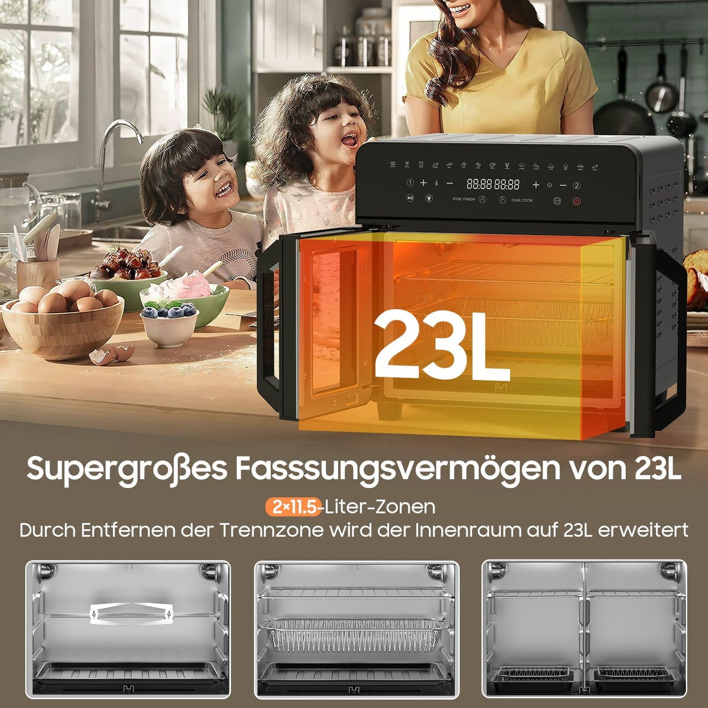 iceagle Heißluftfritteuse 6,5 L Airfryer XL - Fritteuse Ohne Fett mit Metallinnenraum | 1700W Heissluftfriteuse mit 8 Kochprogramme, Digitalem Display, mit deutschem Rezeptbuch