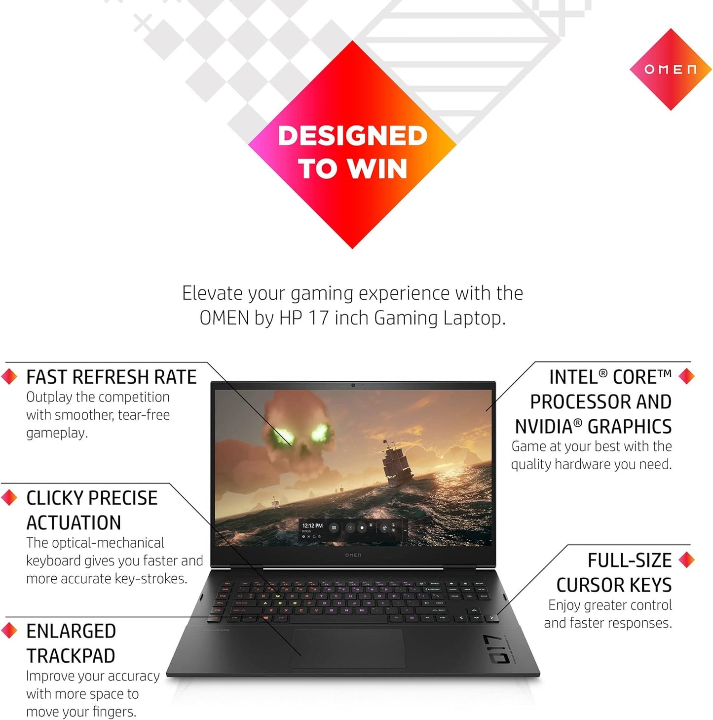 HP OMEN 17 Gaming Laptop – 17.3" QHD 165Hz, i7-13700HX, RTX 4070
