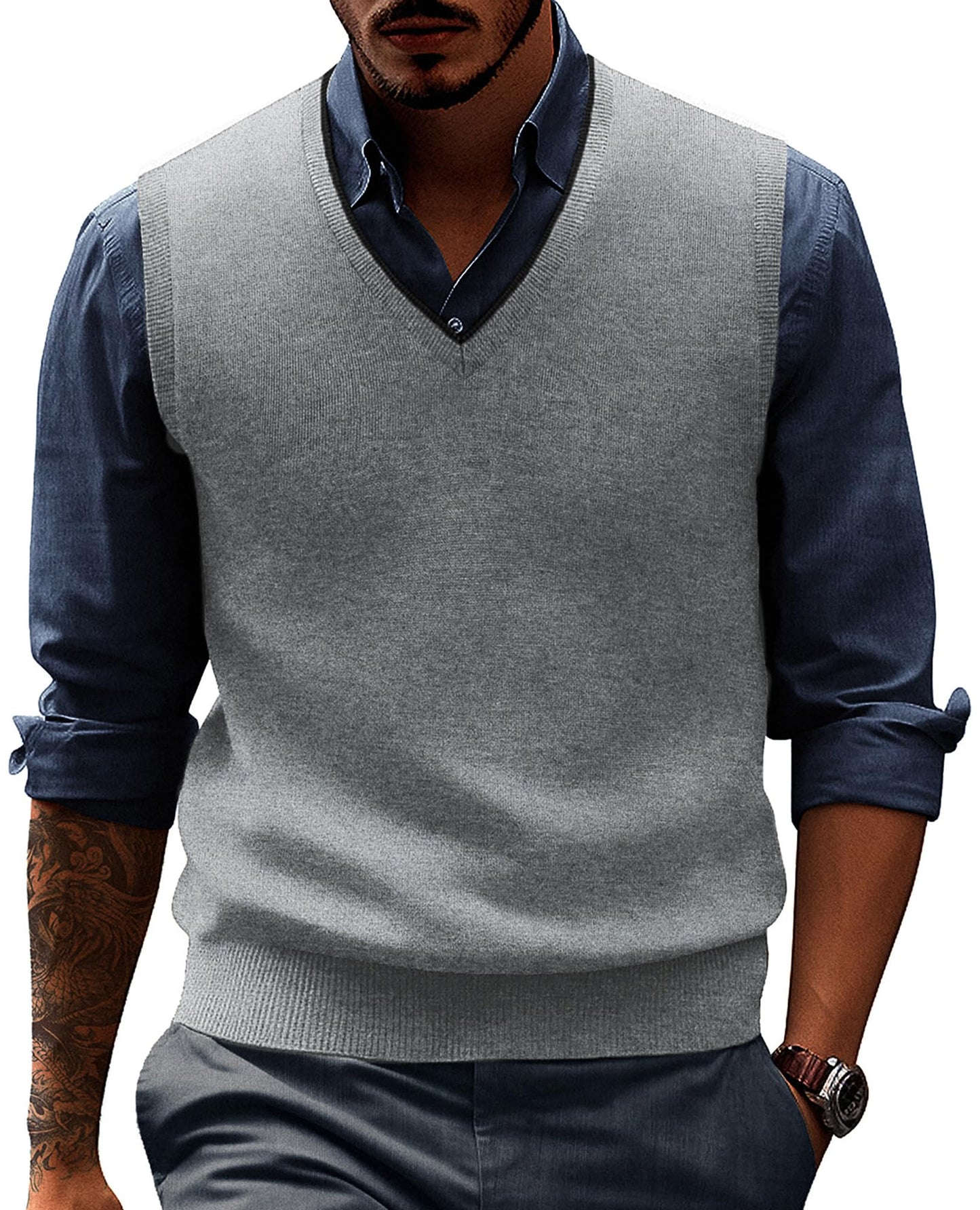 PJ PAUL JONES Men’s Sweater Vest – Wool Blend V-Neck Pullover