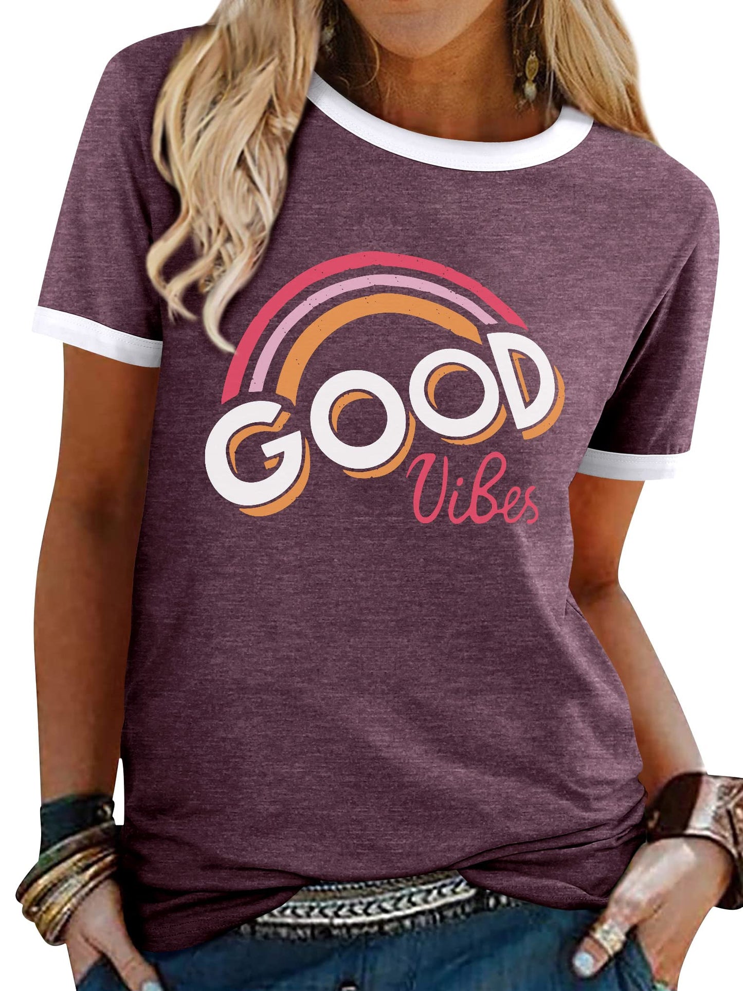 Women’s Good Vibes Rainbow Print T-Shirt