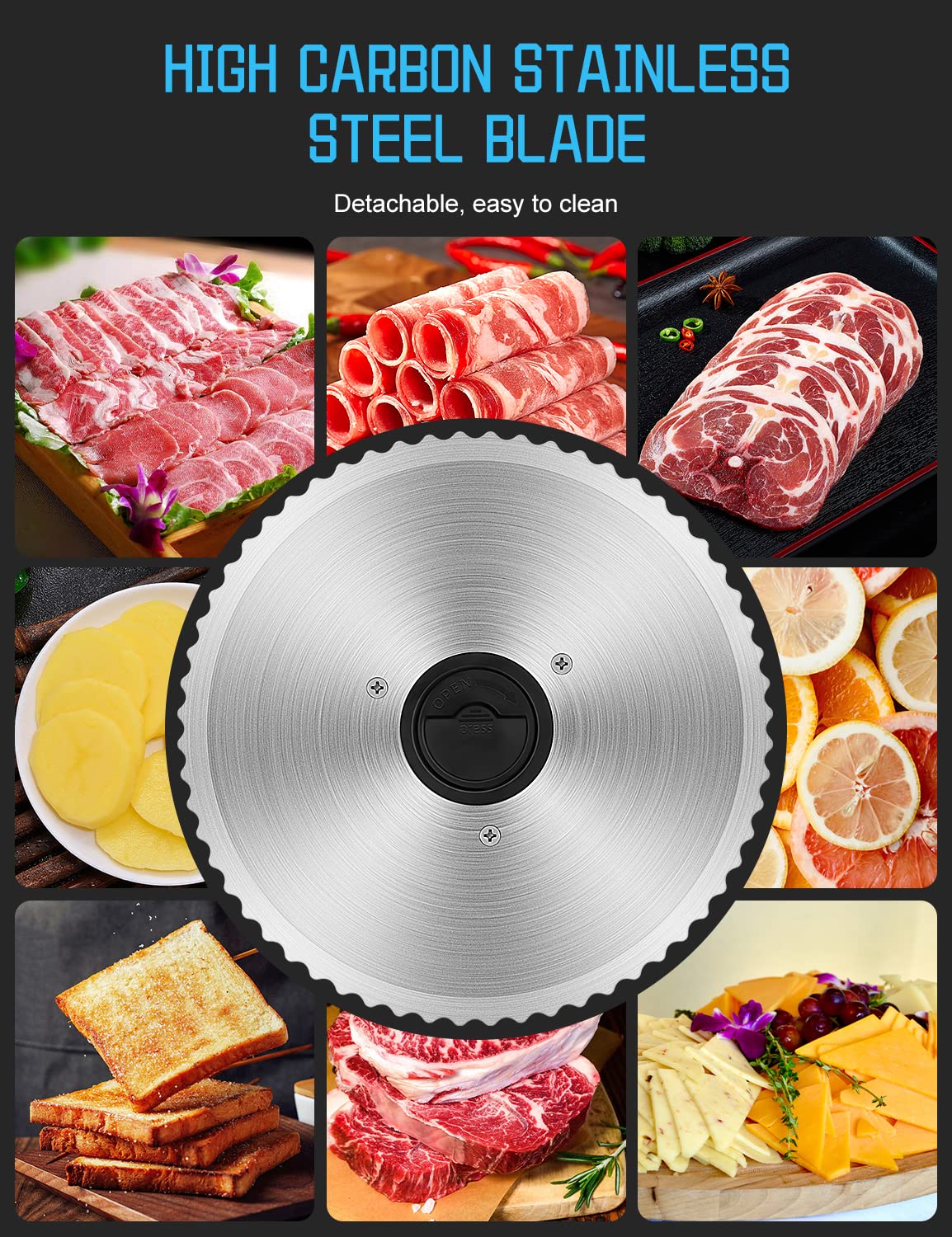 200 Watt Electric Slicer Stainless Steel - Adjustable Food Processor 0 to 15mm - 2 Blades - Sausage Slicer - Bread Slicer, Ham Slicer, Electric Knife Meat & Cheese
