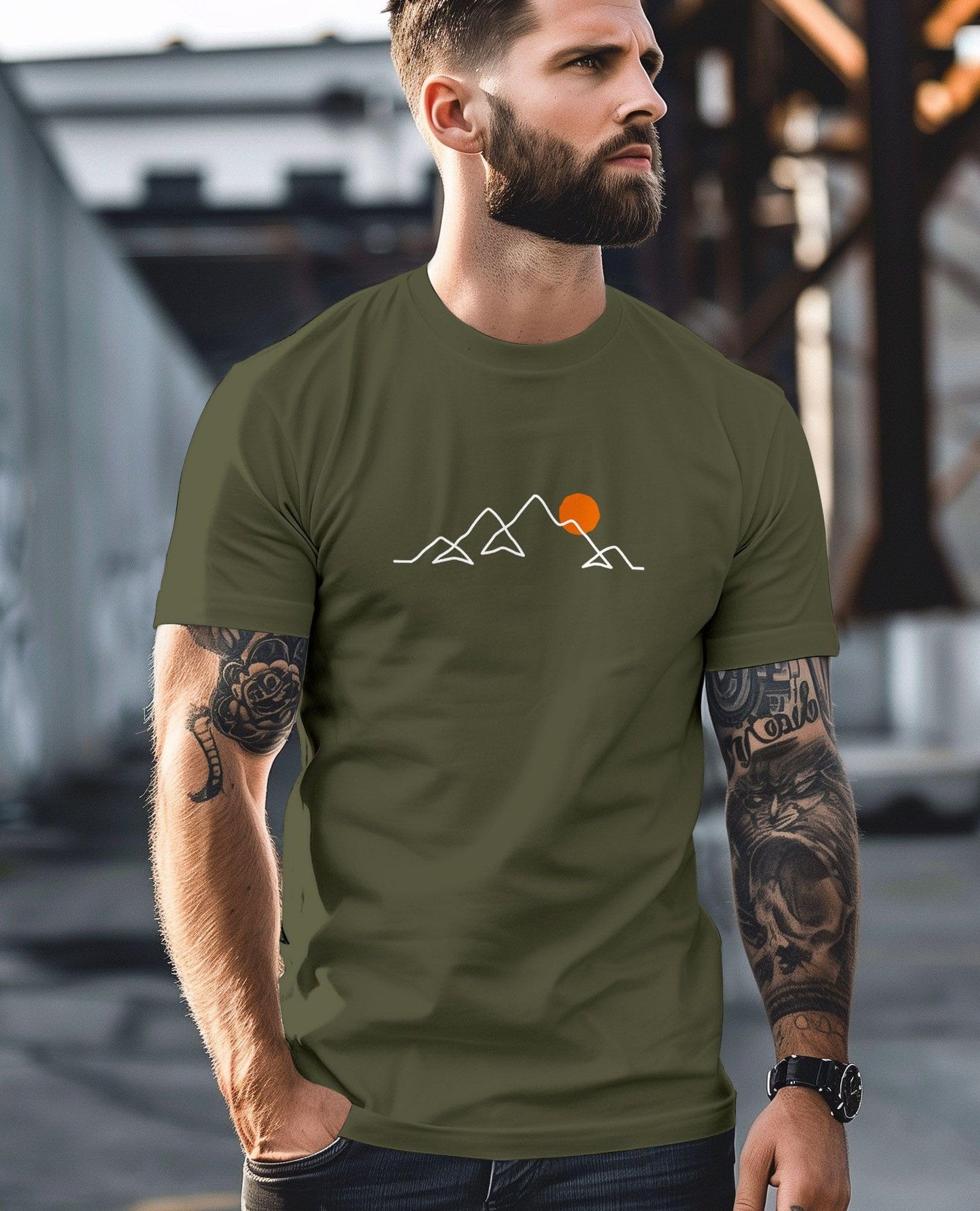 Neverless® Men’s Line-Art Mountain Print T-Shirt