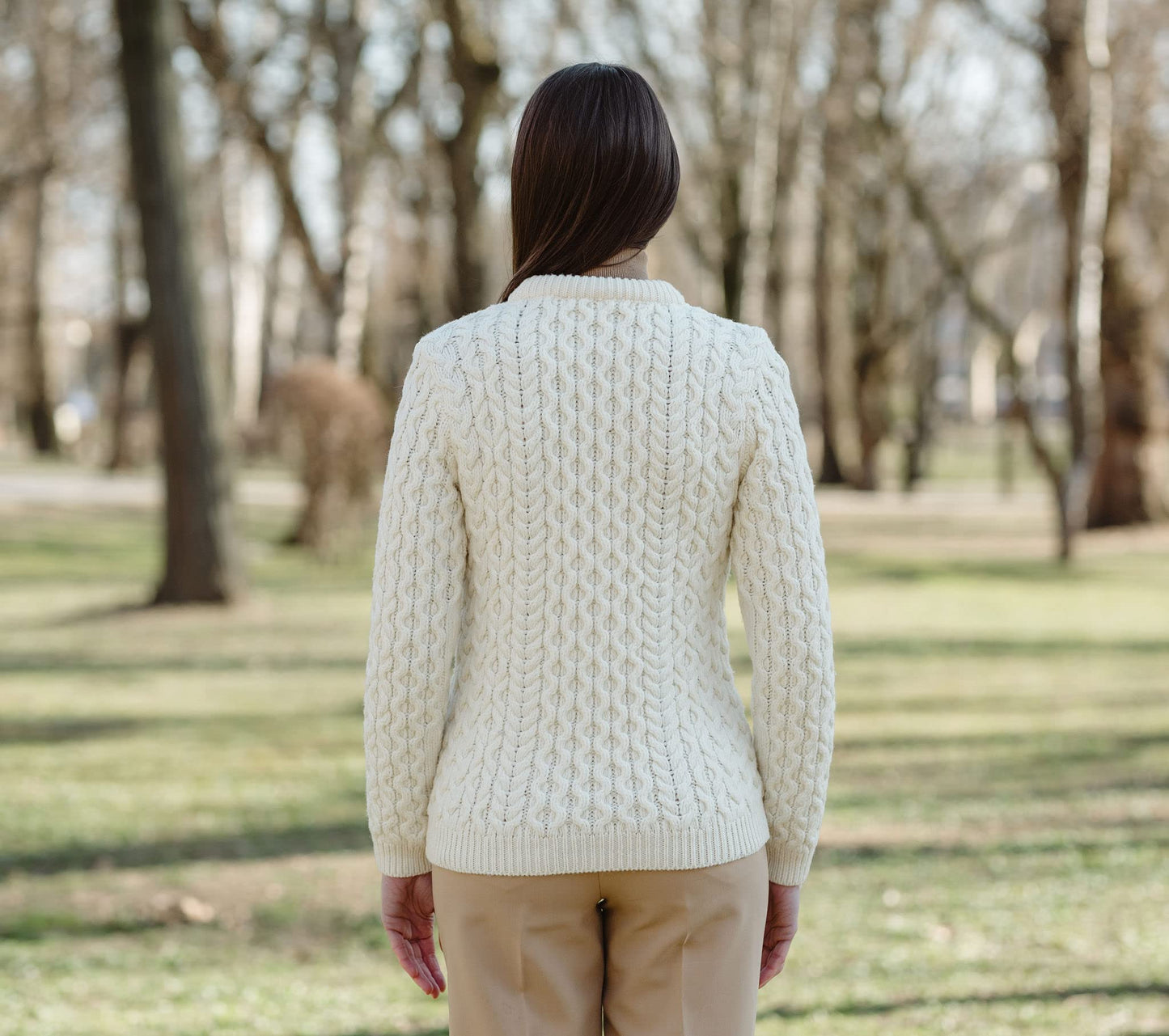 SAOL Women’s Merino Wool Sweater – Aran Knit with Side Buttons