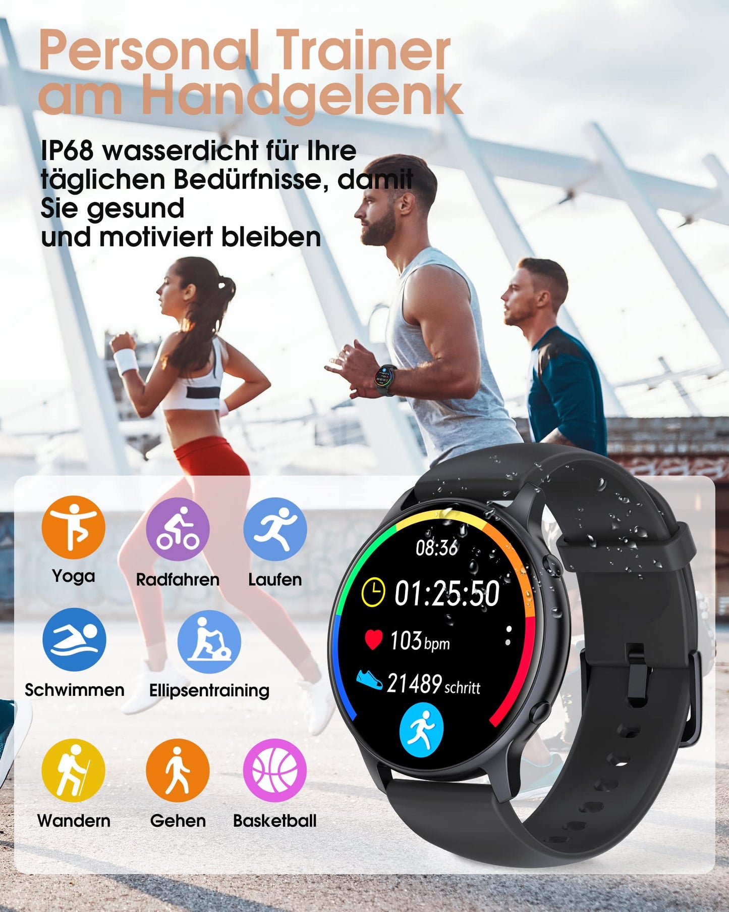 TUYOMA Smartwatch Herren mit Telefonfunktion - 1.91" Smart Watch IP68 Wasserdicht,24h Herzfrequenz, SpO2, Schlafmonitor,SchrittzäHler,112+ Sportarten,Spiele,Kompatibel mit Android IOS