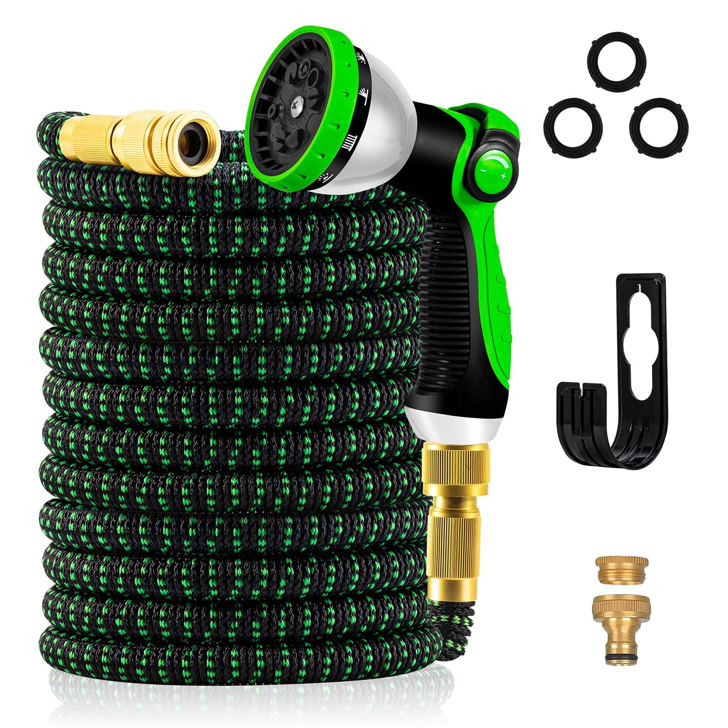 Yofidra Flexibler Gartenschlauch 30m, 3 Lagiger Latex Wasserschlauch mit 3/4 Zoll und 1/2 Zoll Metallanschlüsse, 3450D-Gewebe, Knickfrei, Strapazierfähiger Garden Hose Schlauch mit 10 Düse