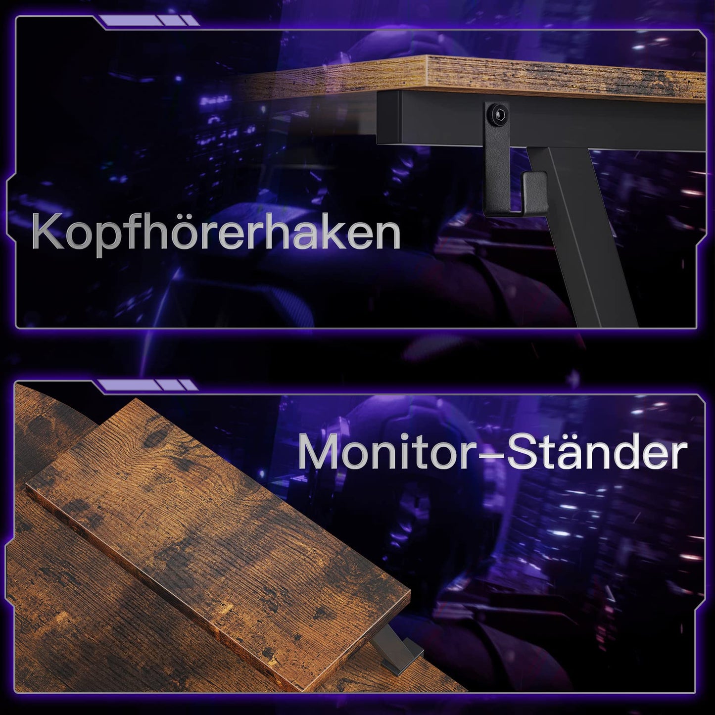 ODK Gaming Tisch, Gaming Schreibtisch Eckschreibtisch für Gamer, Schreibtisch L Form mit Monitorständer für Büro (Schwarz, 127 x 127 cm)