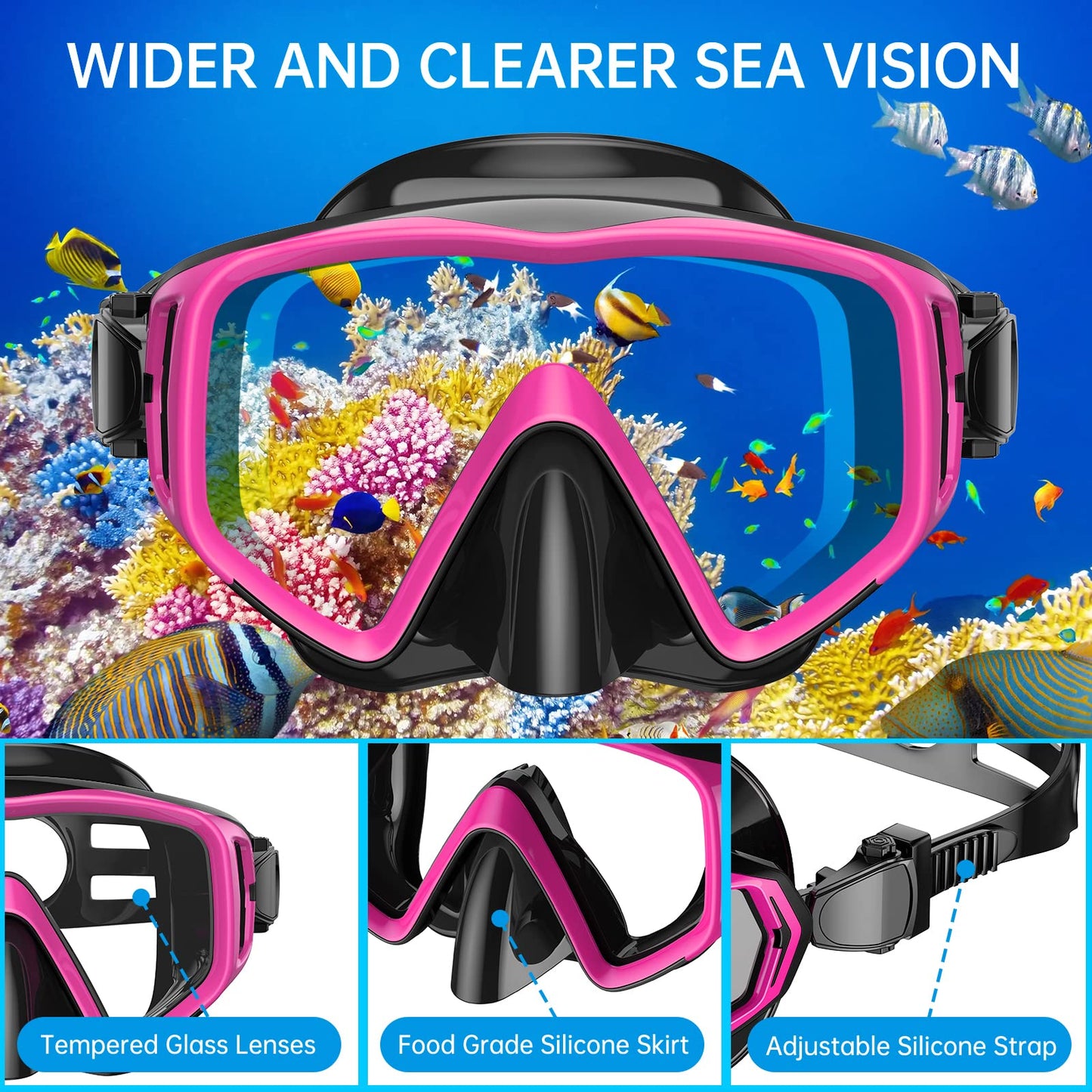 JEMULICE Schnorchelset Erwachsene, Schnorcheln Set mit Taucherbrille und Dry Schnorchel für Herren und Damen, Anti-Leck & Anti-Fog Tauchmaske aus Gehärtetem Glas für Tauchen, Schnorcheln und Schwimmen