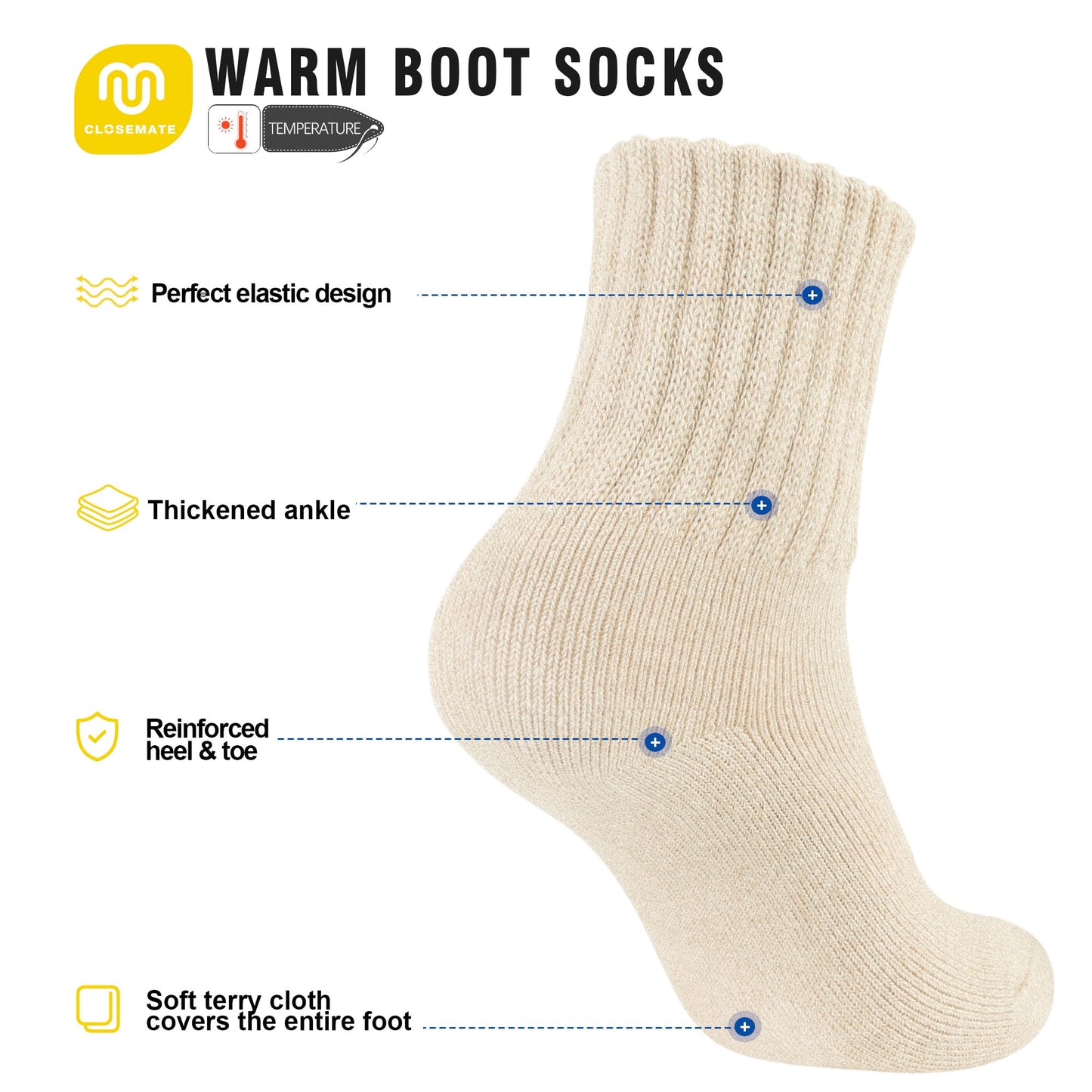 Thermosocks for Women – 3 Pairs Thick Knit Winter Socks